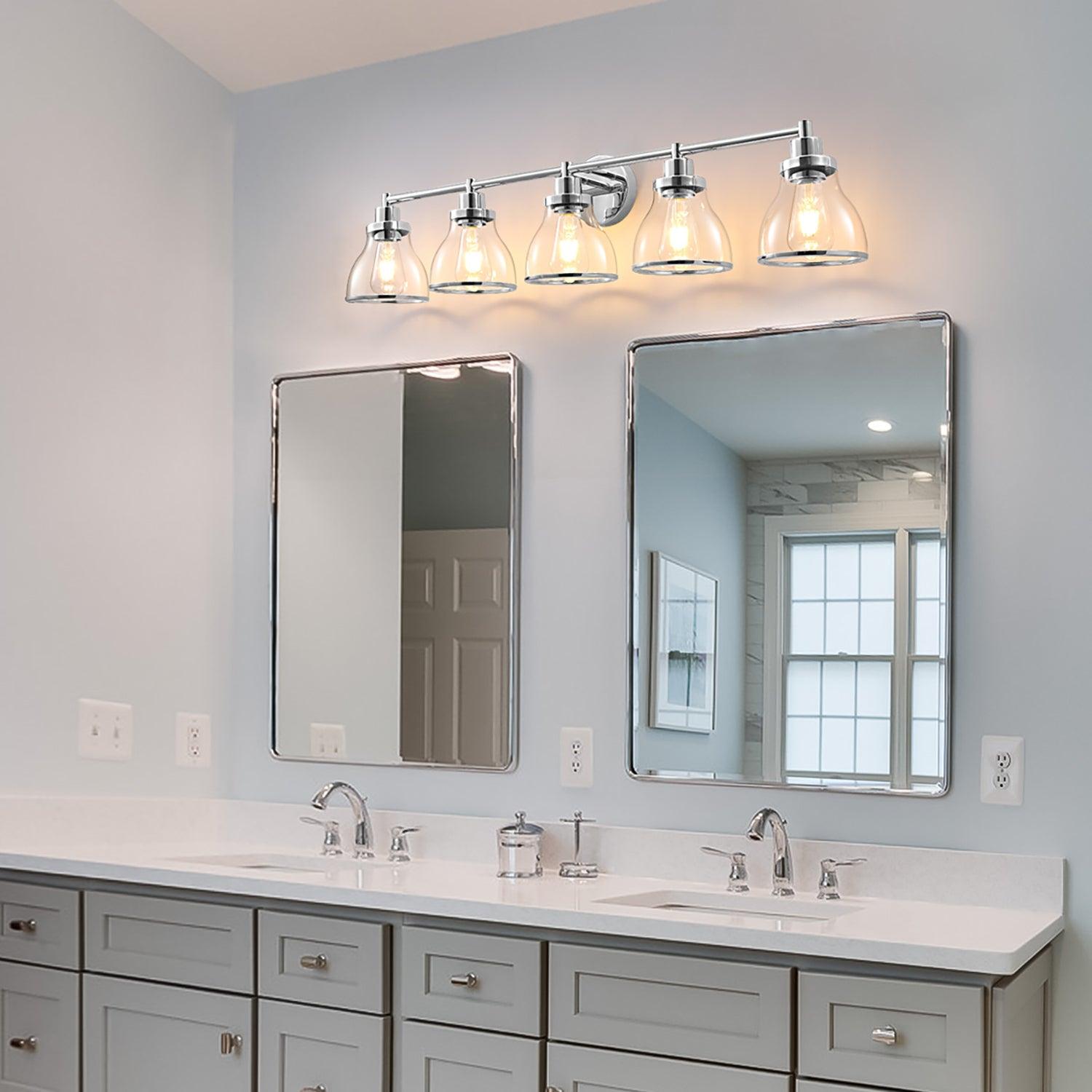 Hermosa Modern Polished Nickel and Black 5-Light Vanity Light