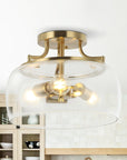 Clear Glass Shade 13 Inch Brass Gold 3-Light Semi Flush Mount Light