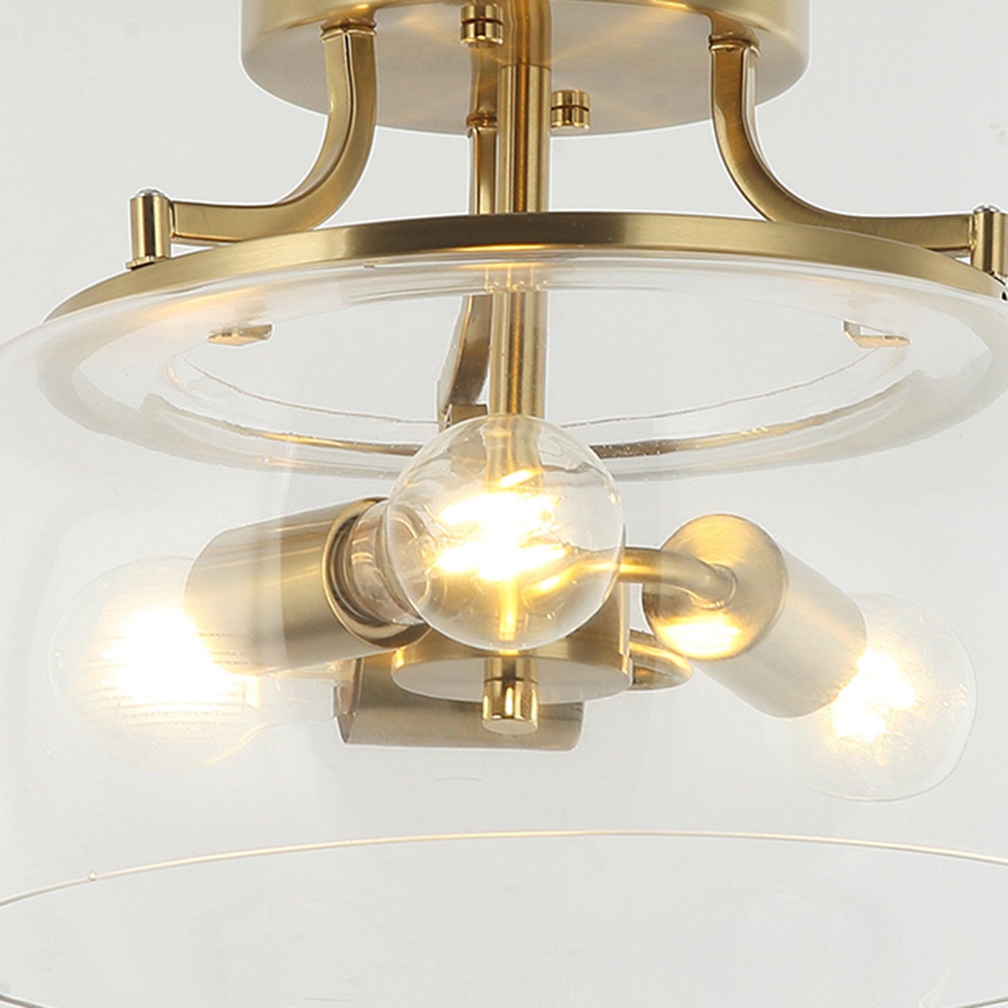 Clear Glass Shade 13 Inch Brass Gold 3-Light Semi Flush Mount Light