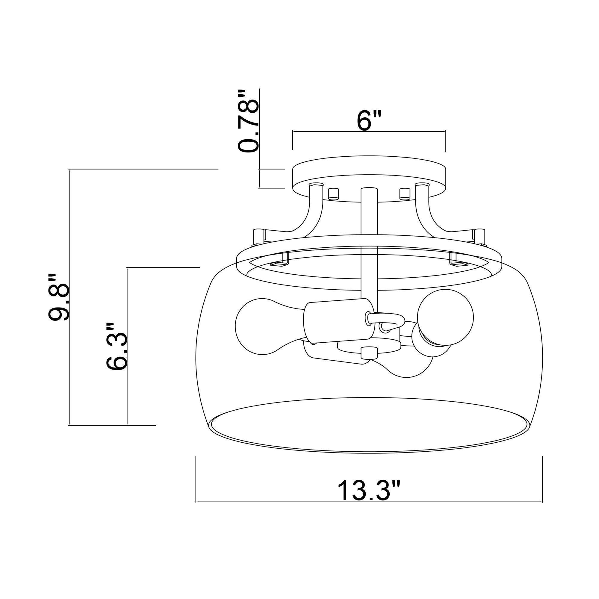 Clear Glass Shade 13 Inch Brass Gold 3-Light Semi Flush Mount Light