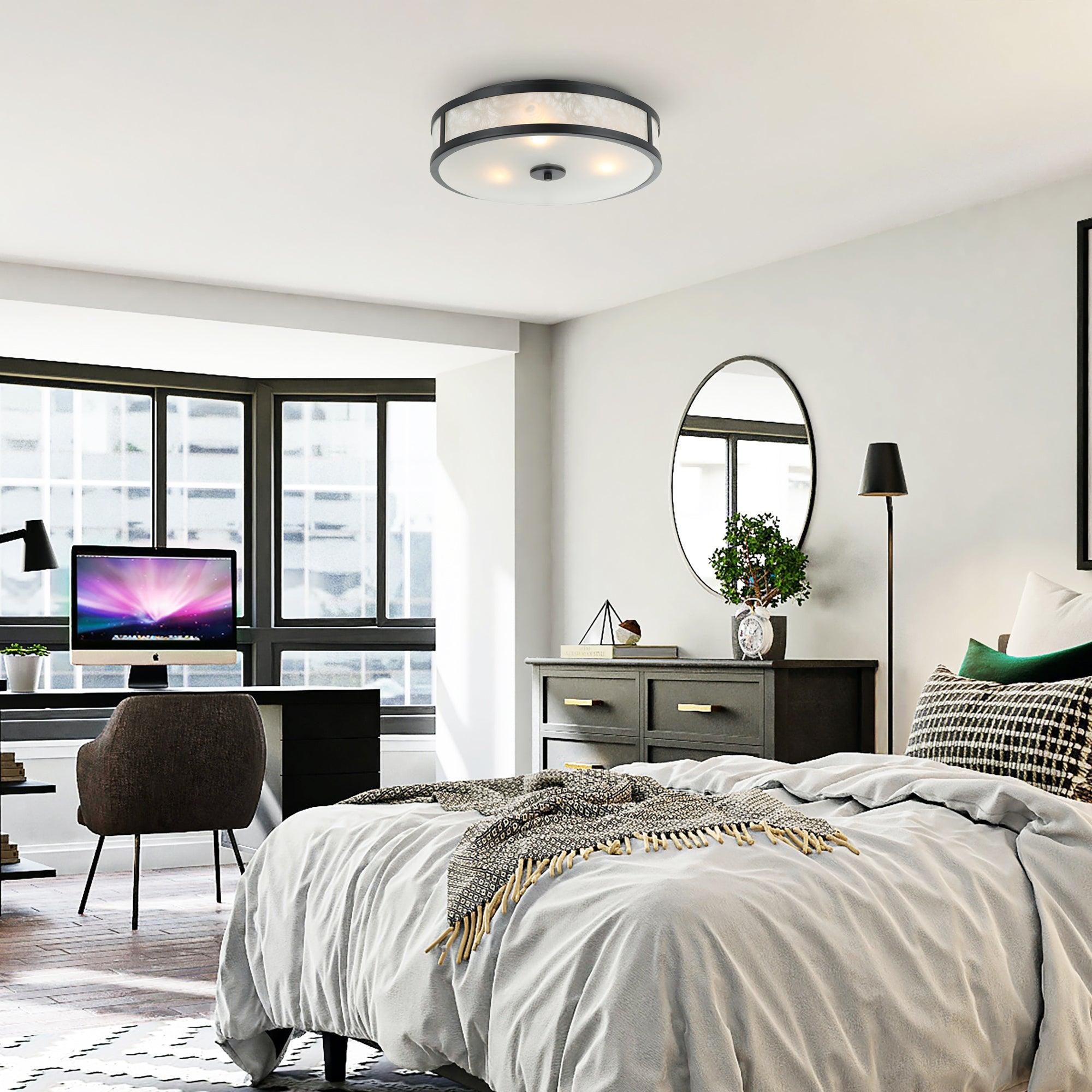 16 Inch Modern 3-Light Black Flush Mount Light