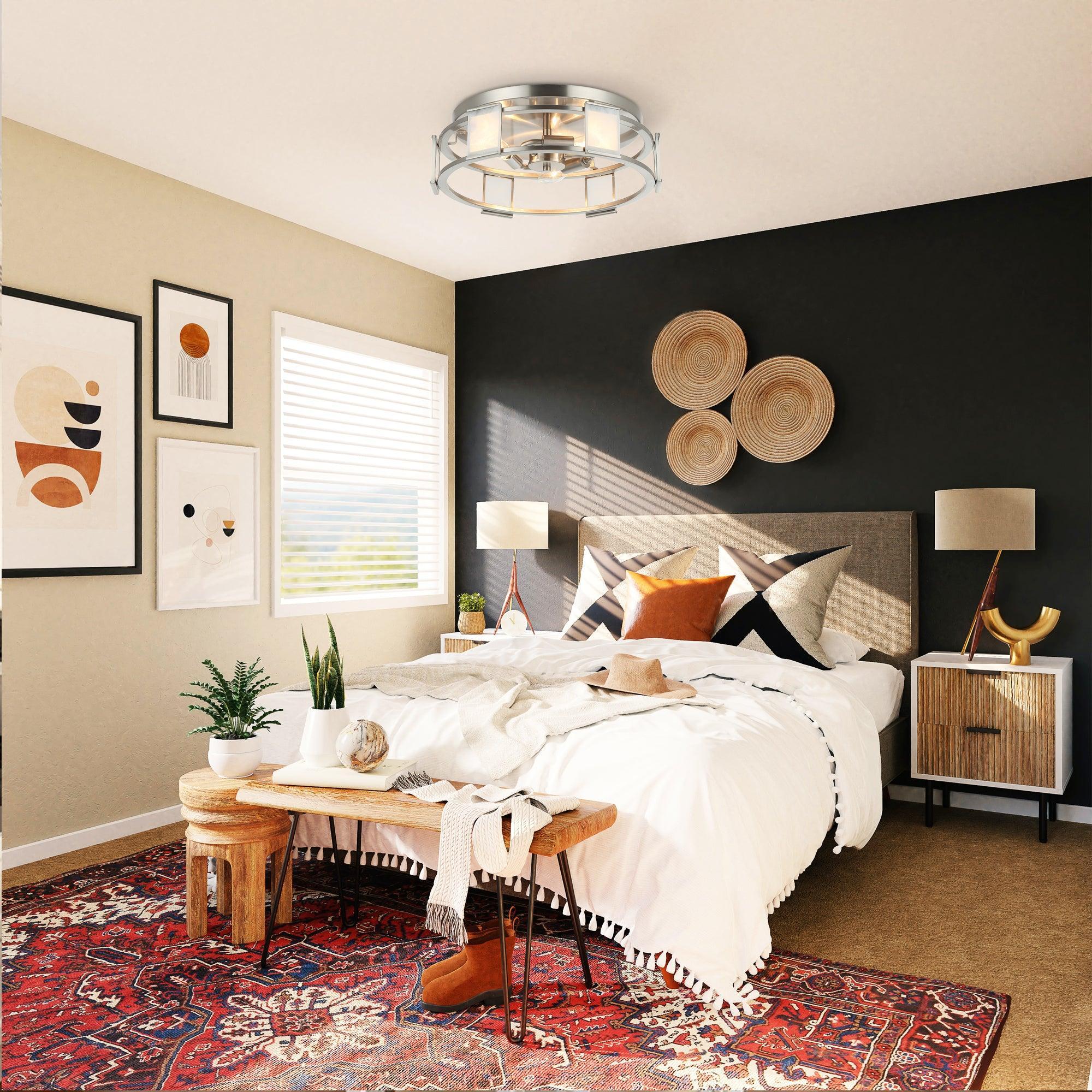 Industrial Satin Nickel 15 Inch 3-Light Flush Mount Light