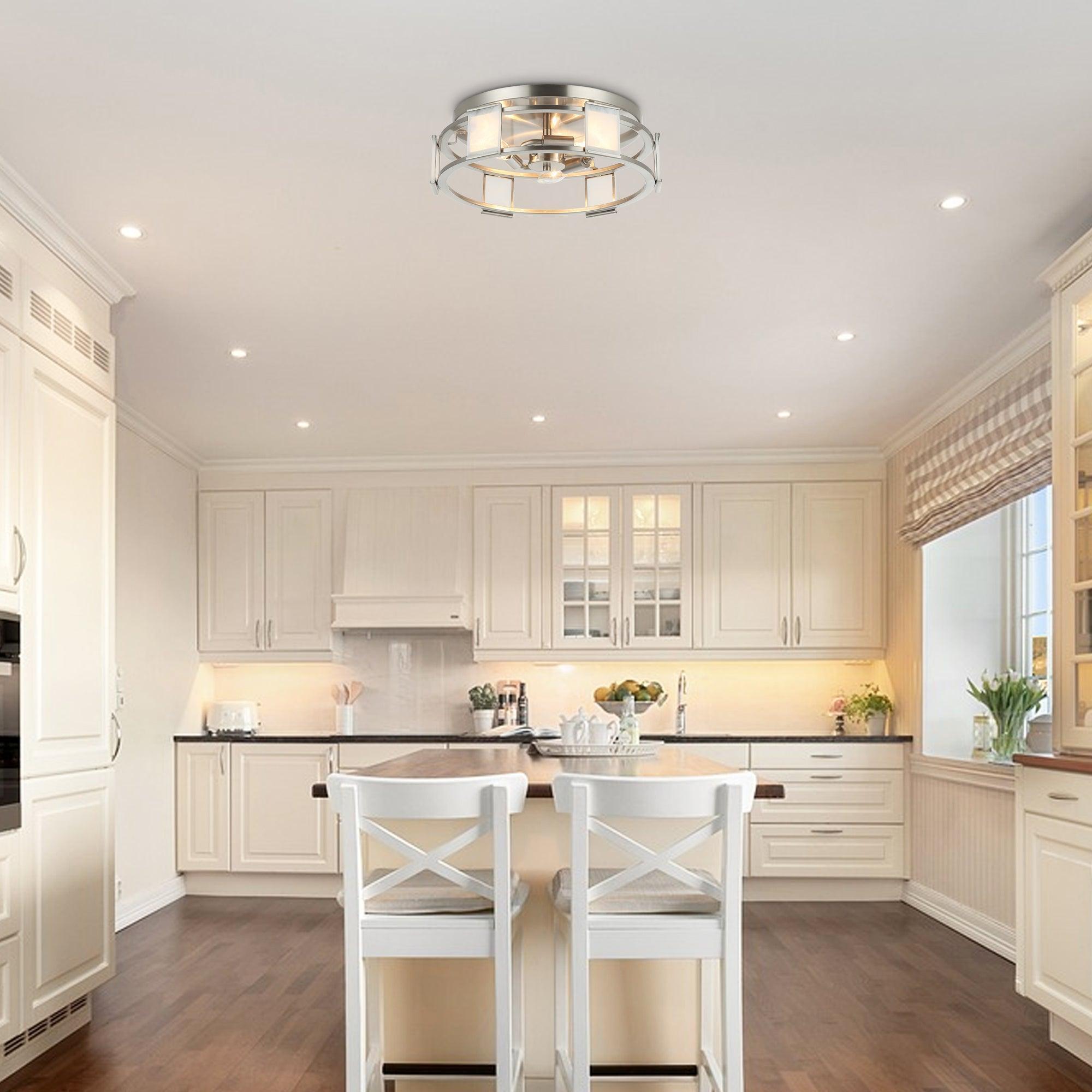 Industrial Satin Nickel 15 Inch 3-Light Flush Mount Light