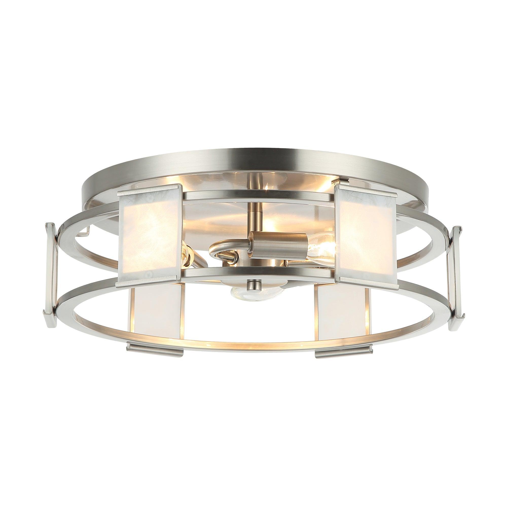 Industrial Satin Nickel 15 Inch 3-Light Flush Mount Light