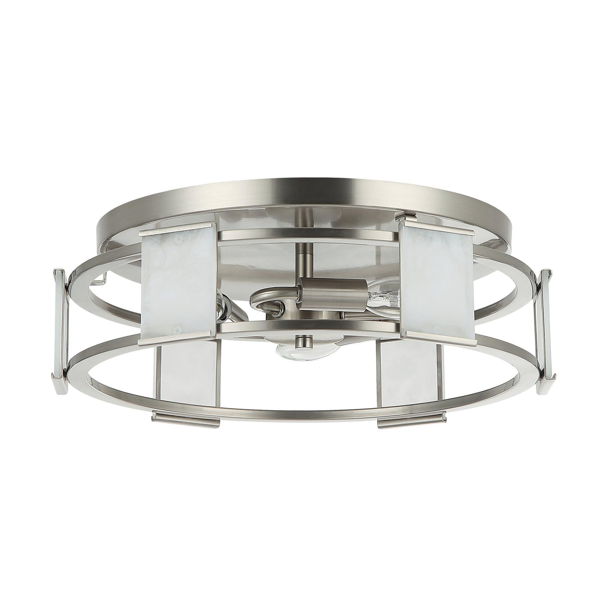 Industrial Satin Nickel 15 Inch 3-Light Flush Mount Light