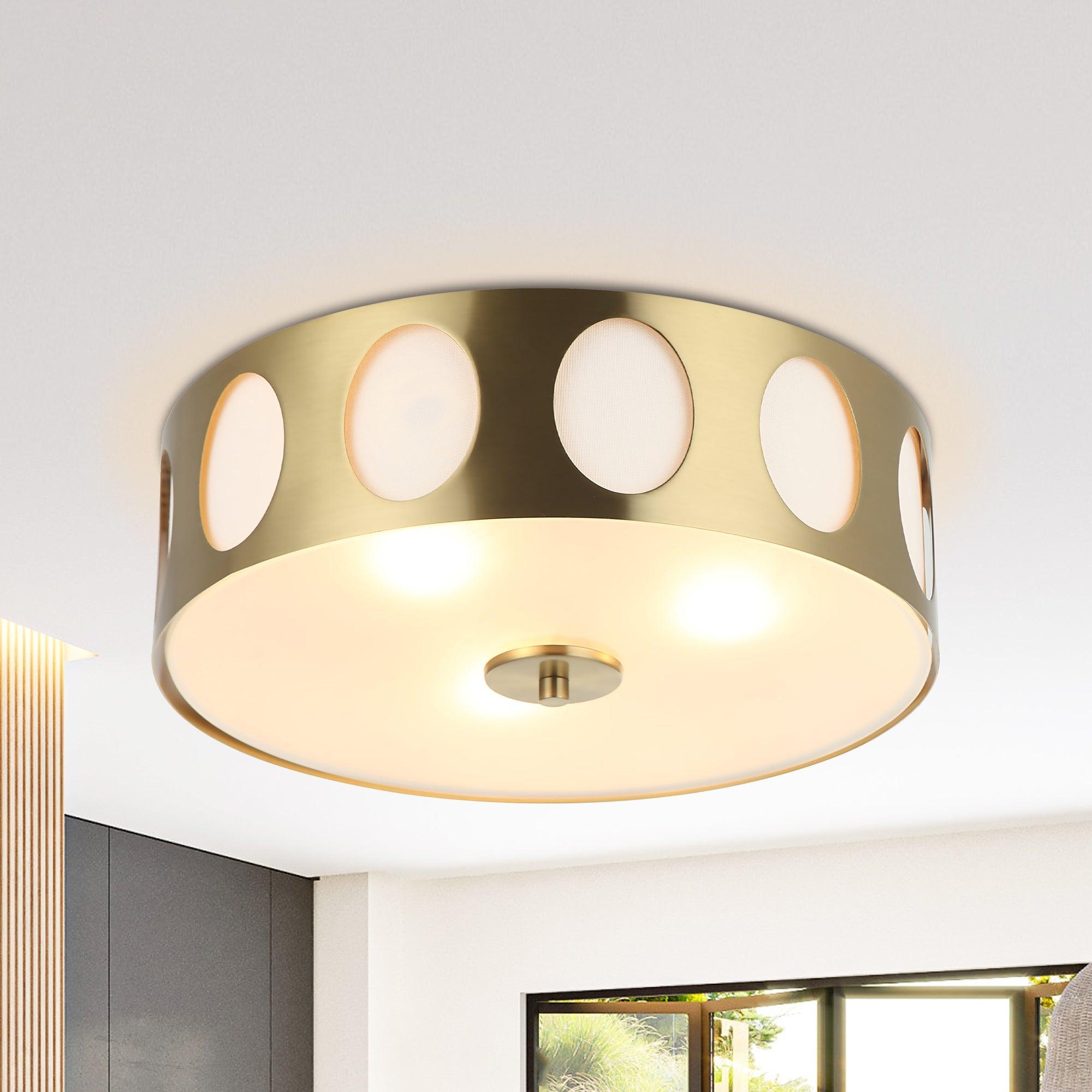 Modern Golden 14 Inch 3-Light Flush Mount Light