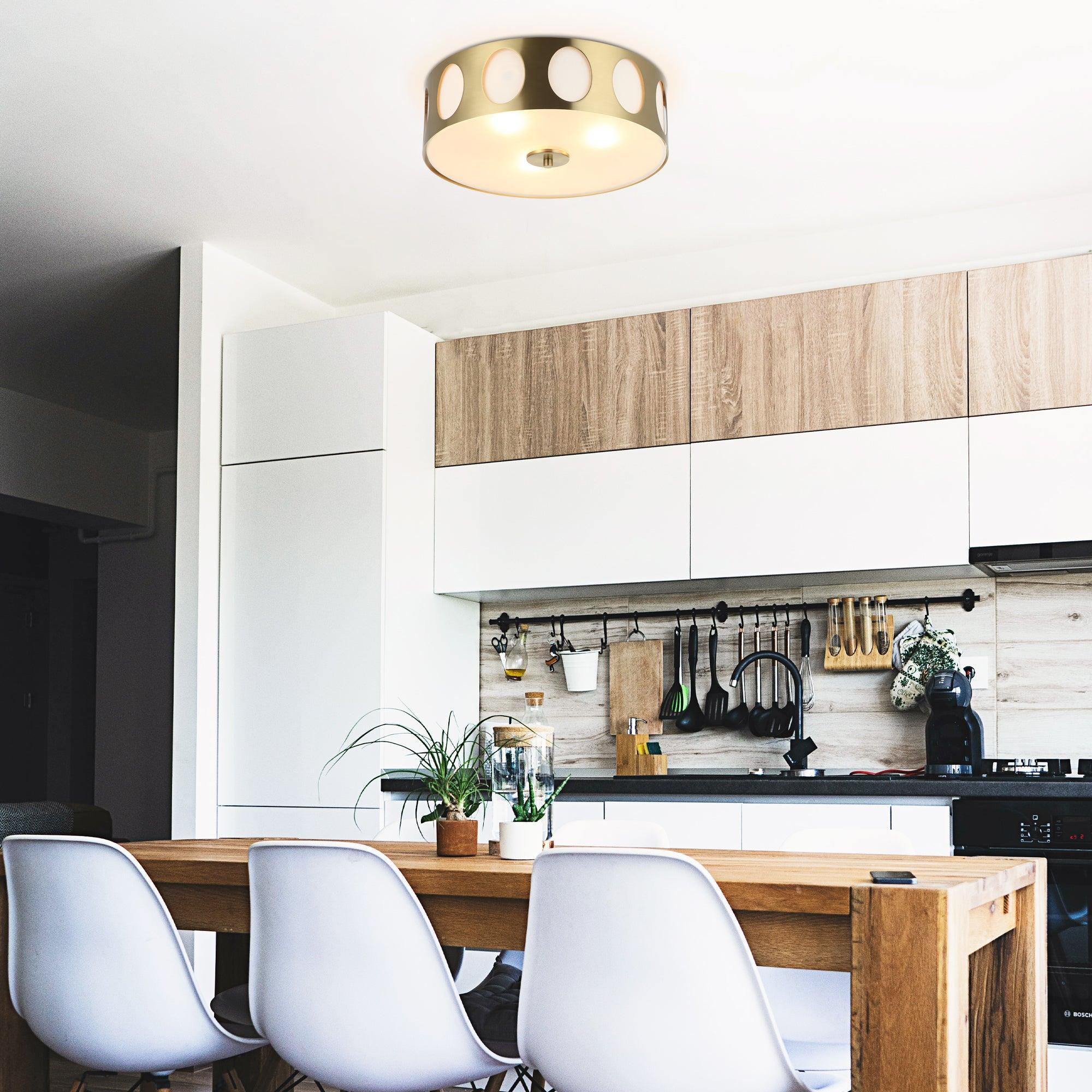 Modern Golden 14 Inch 3-Light Flush Mount Light