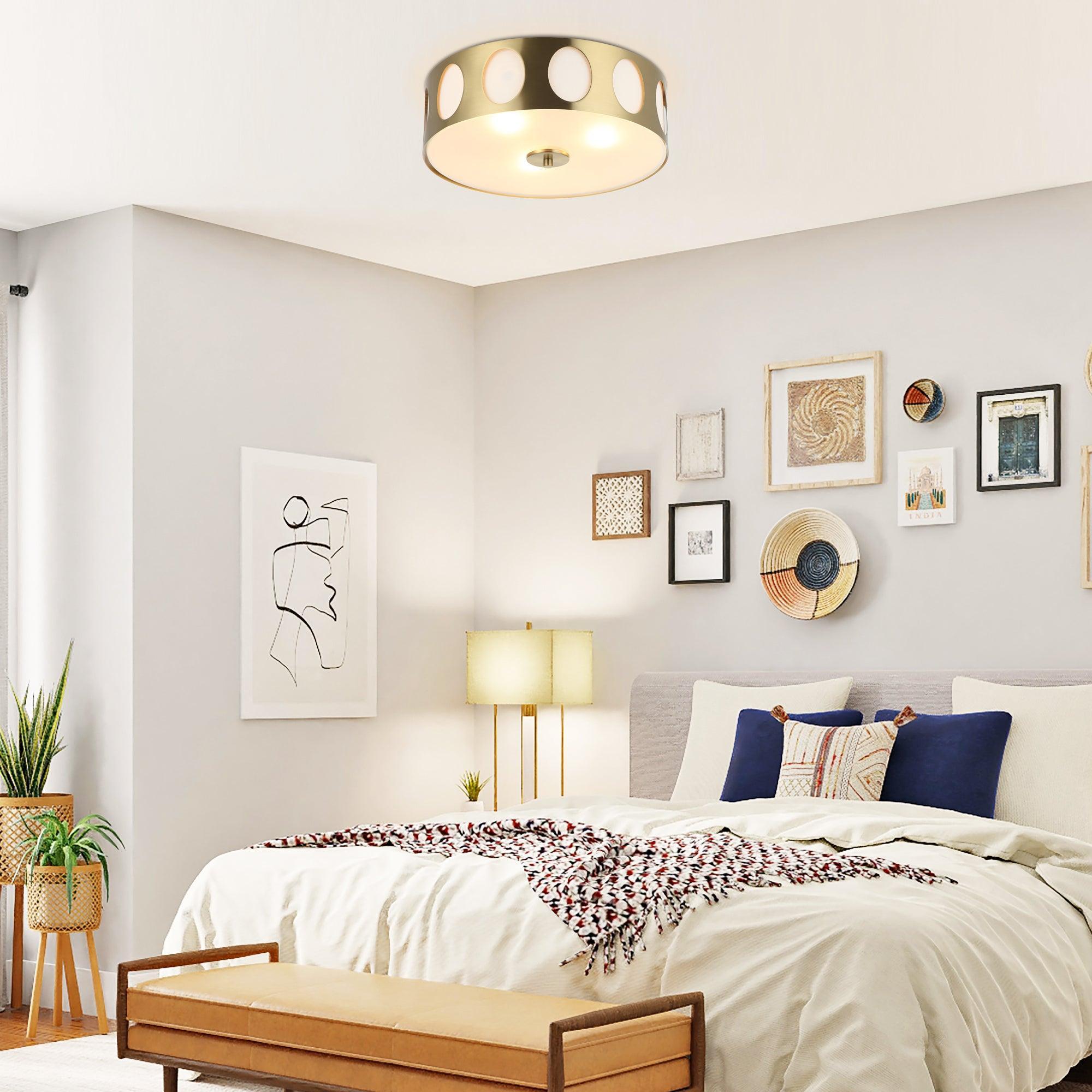Modern Golden 14 Inch 3-Light Flush Mount Light