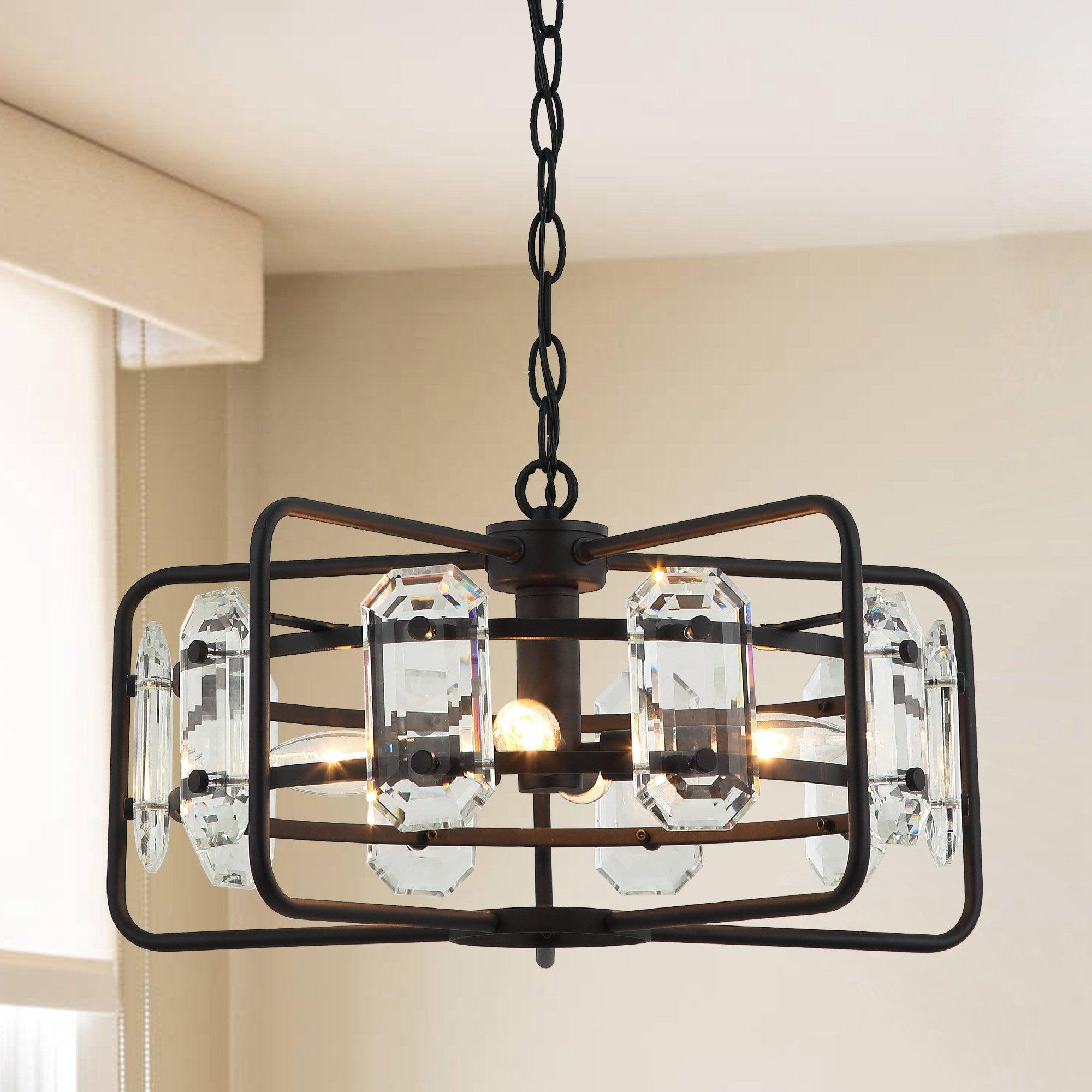 Modern Crystal 4-Light Golden Black Pendant Light