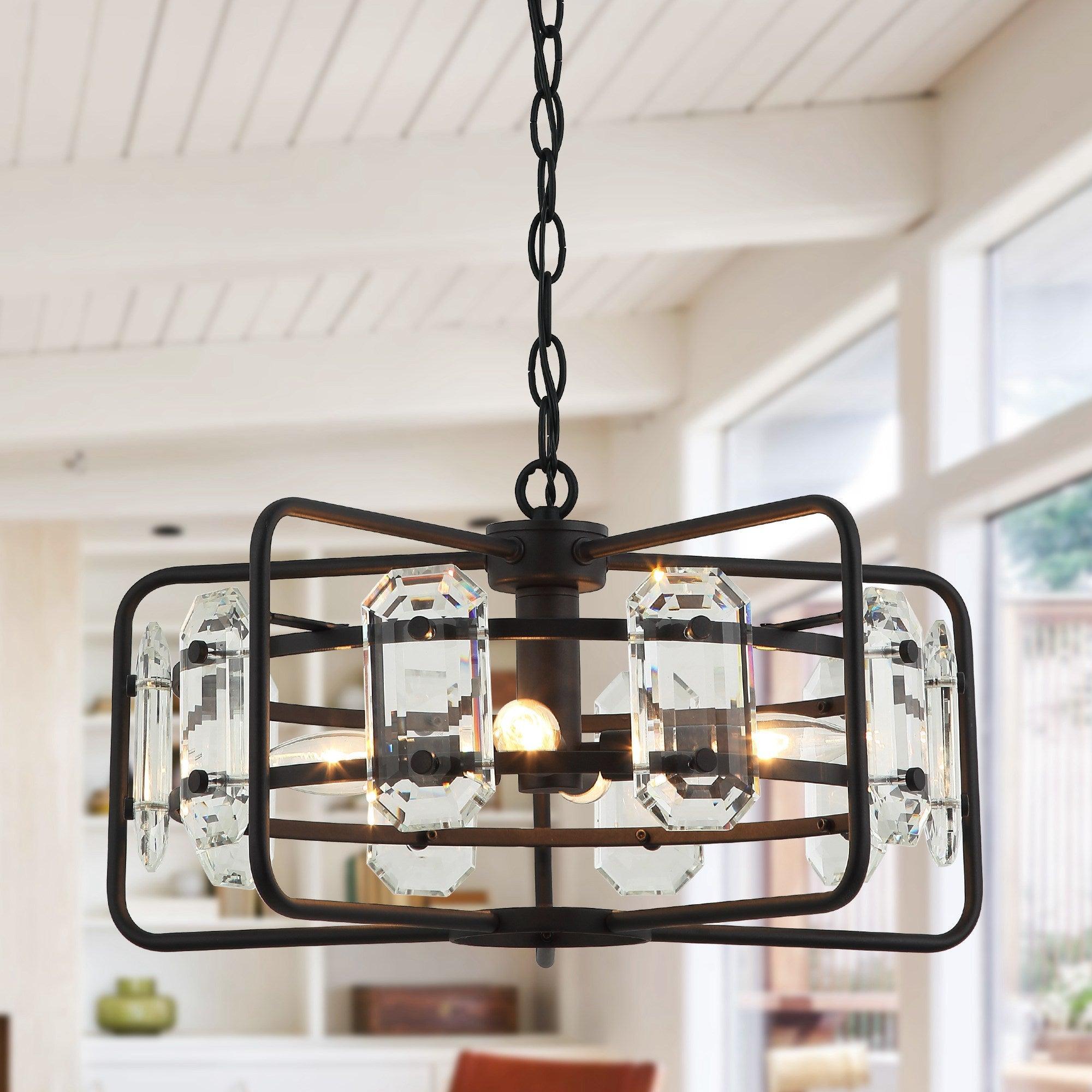 Modern Crystal 4-Light Golden Black Pendant Light
