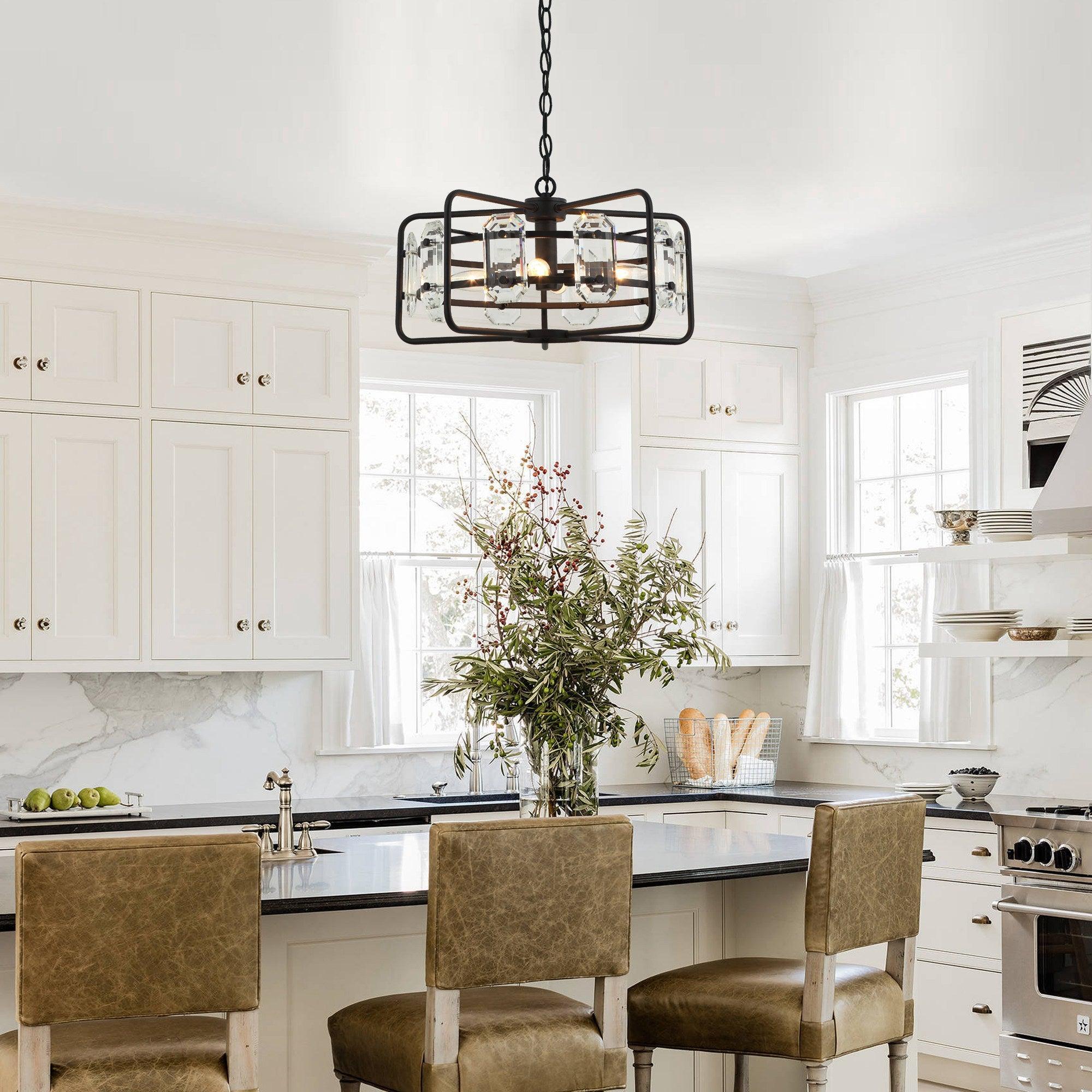 Modern Crystal 4-Light Golden Black Pendant Light