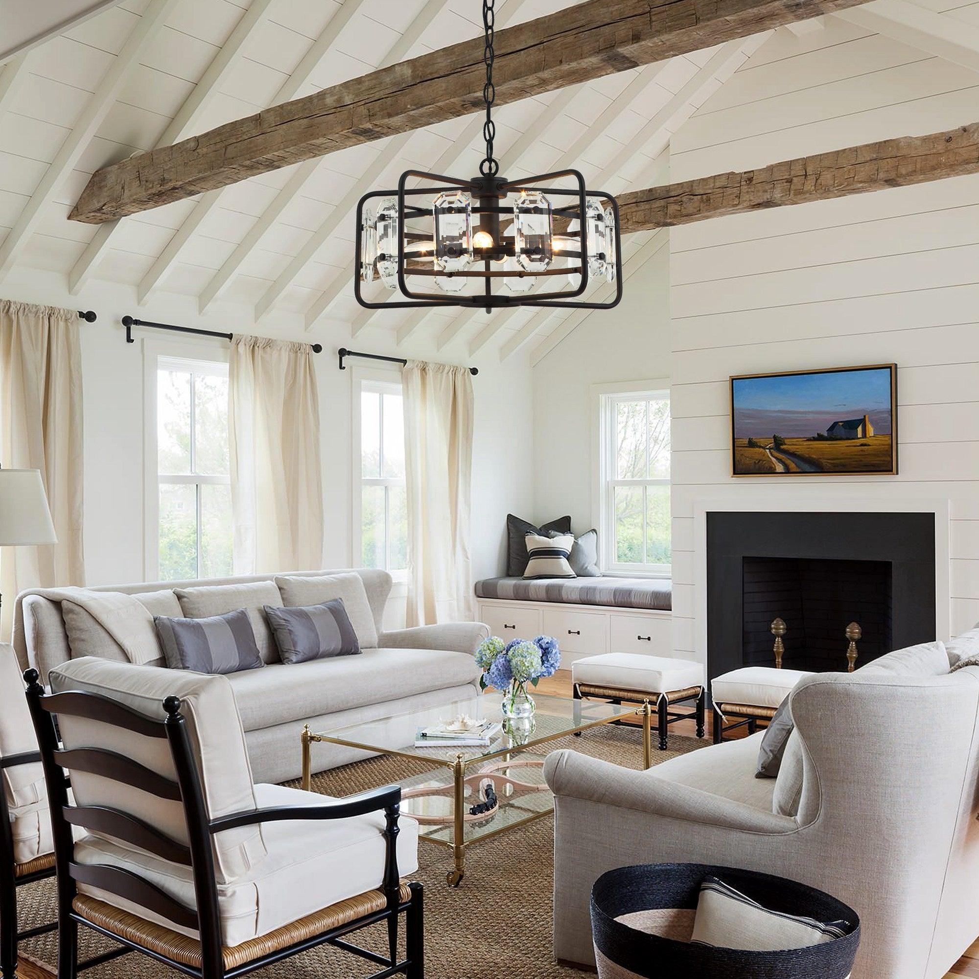 Modern Crystal 4-Light Golden Black Pendant Light