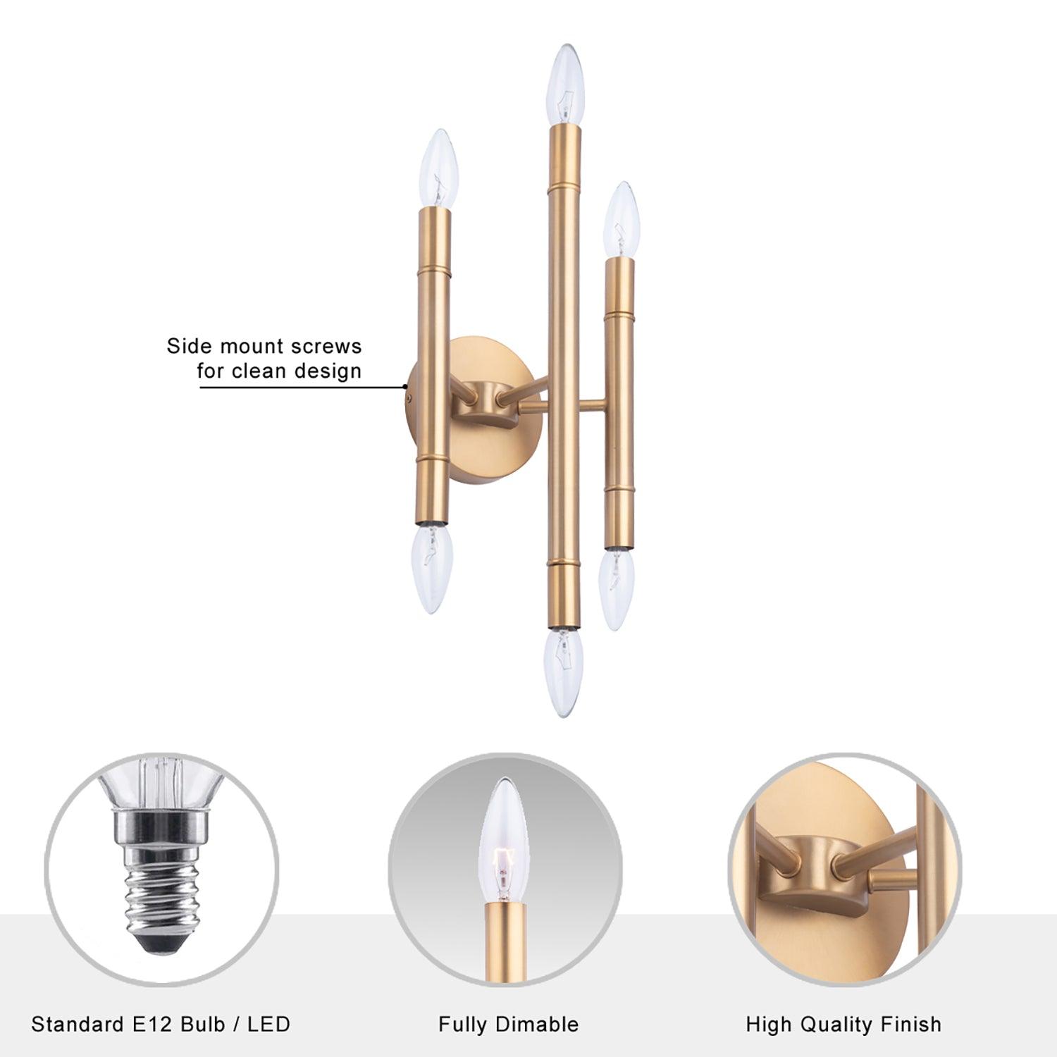 Ignis Mid Century Modern Gold 6 Light Dimmable Wall Sconce