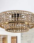 Farmhouse Wood Beaded 3-Light Flush Mount Ceiling Light - IPLUS Lighting