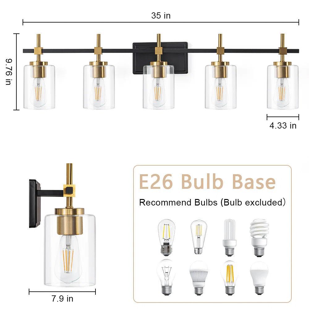 Clear Glass Jasper Modern 5-Light Bathroom Vanity Light