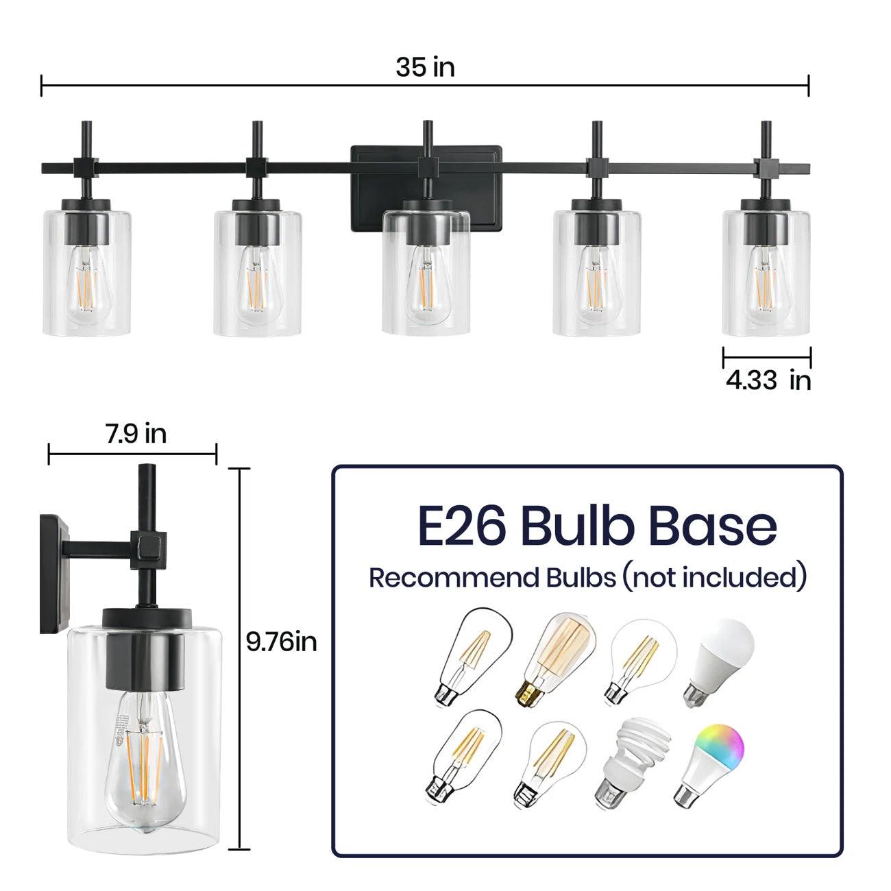 Brushed Nickel and Black Jasper Modern Clear Glass 5-Light Linear Vanity Light