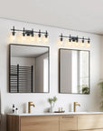 Brushed Nickel and Black Jasper Modern Clear Glass 5-Light Linear Vanity Light
