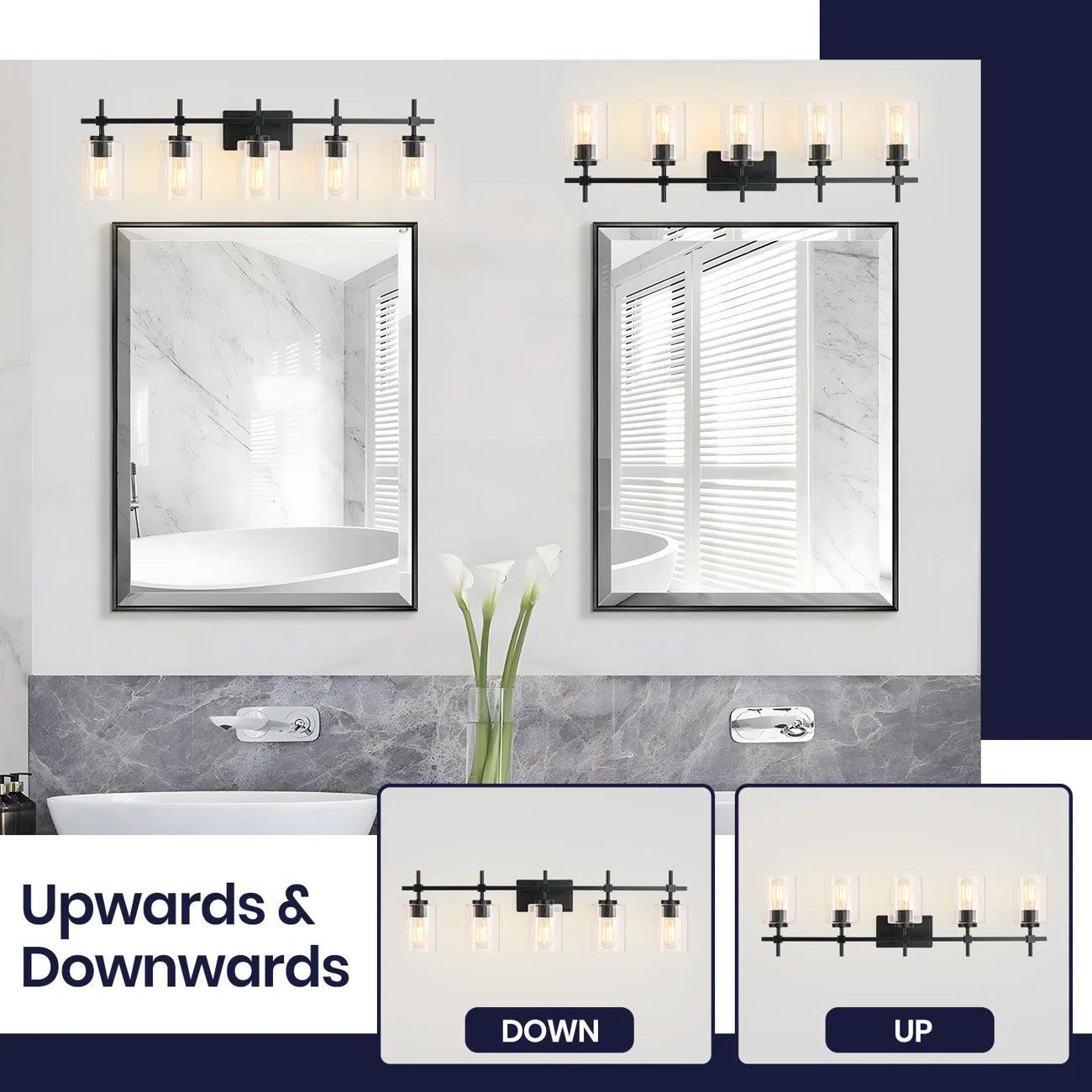 Brushed Nickel and Black Jasper Modern Clear Glass 5-Light Linear Vanity Light