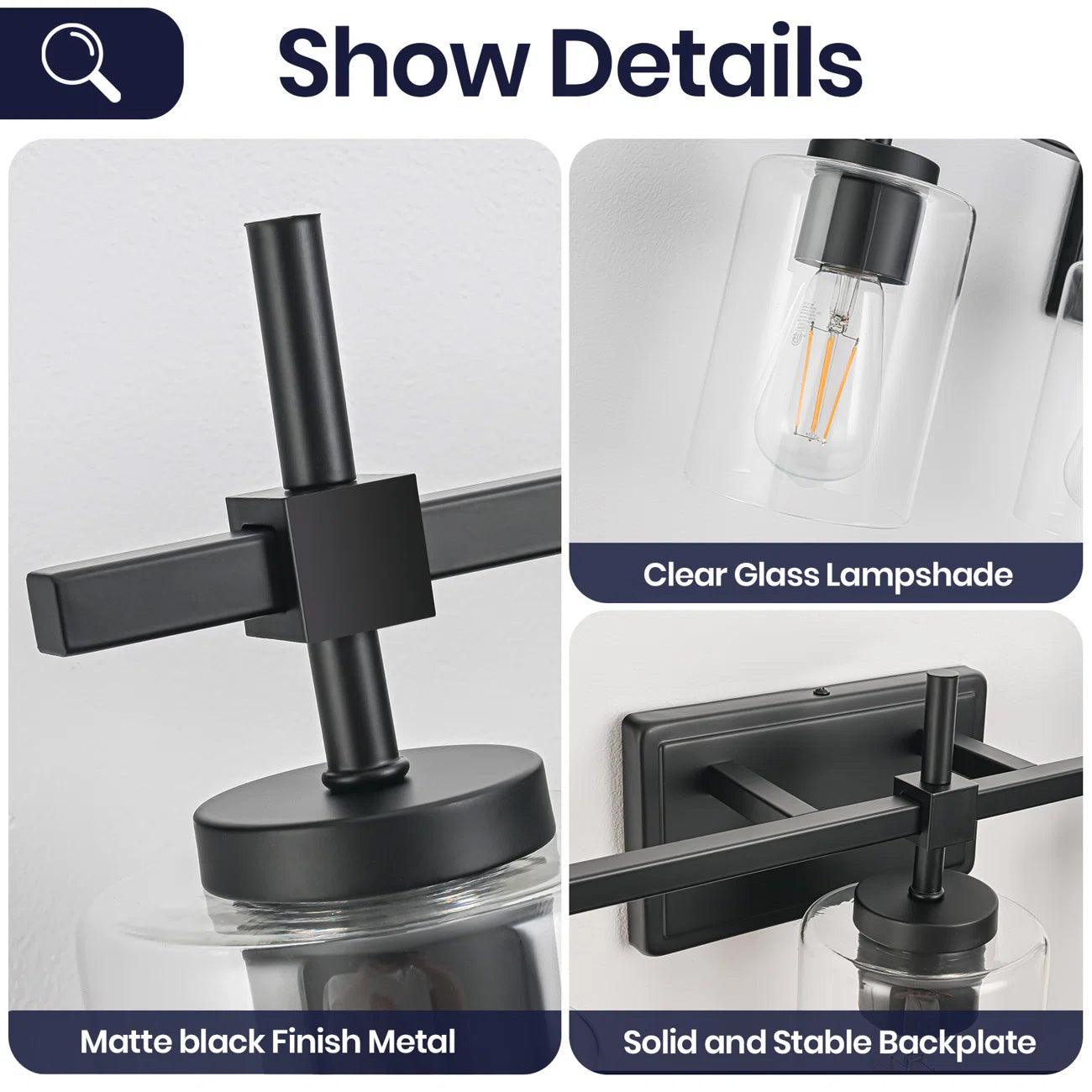 Brushed Nickel and Black Jasper Modern Clear Glass 5-Light Linear Vanity Light