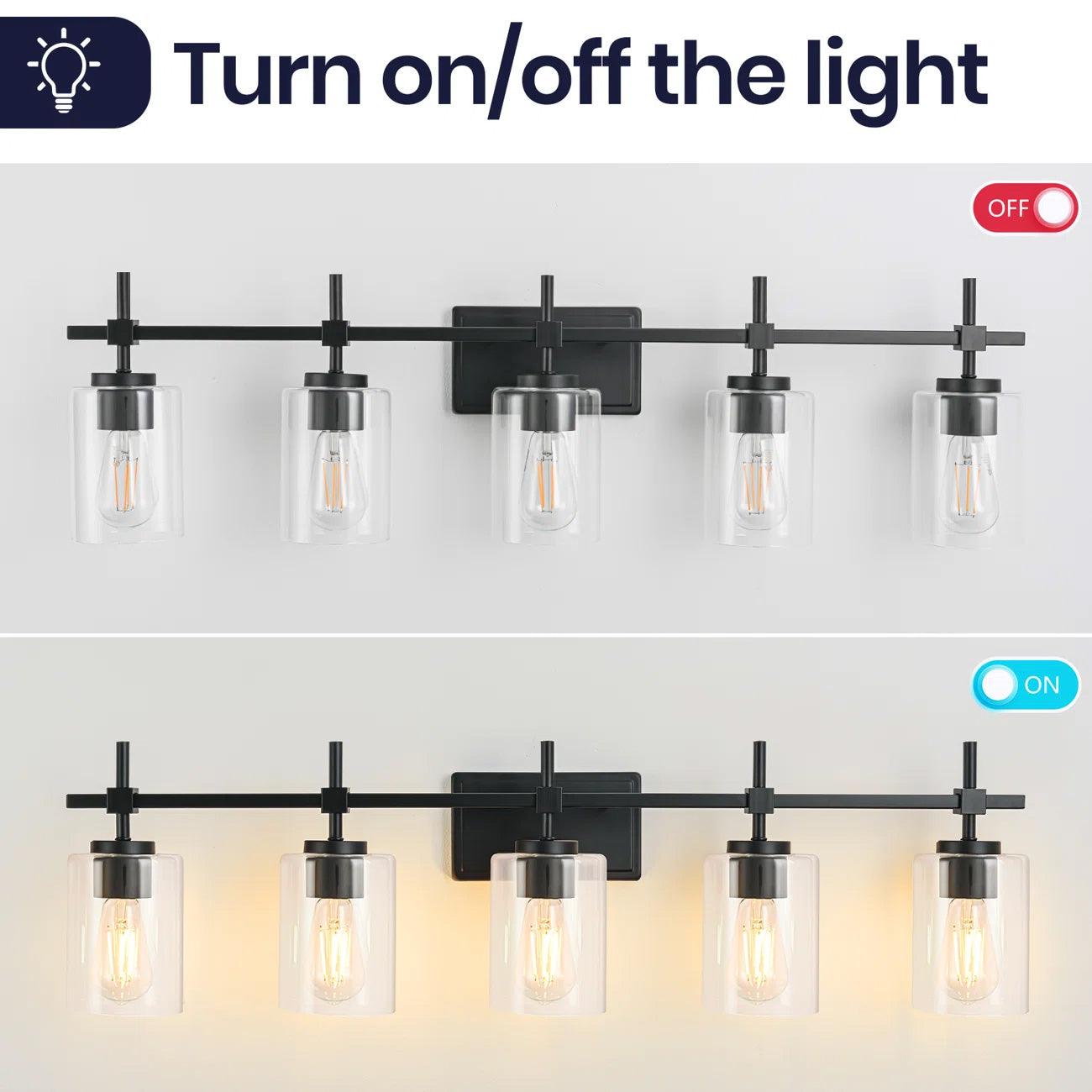 Brushed Nickel and Black Jasper Modern Clear Glass 5-Light Linear Vanity Light