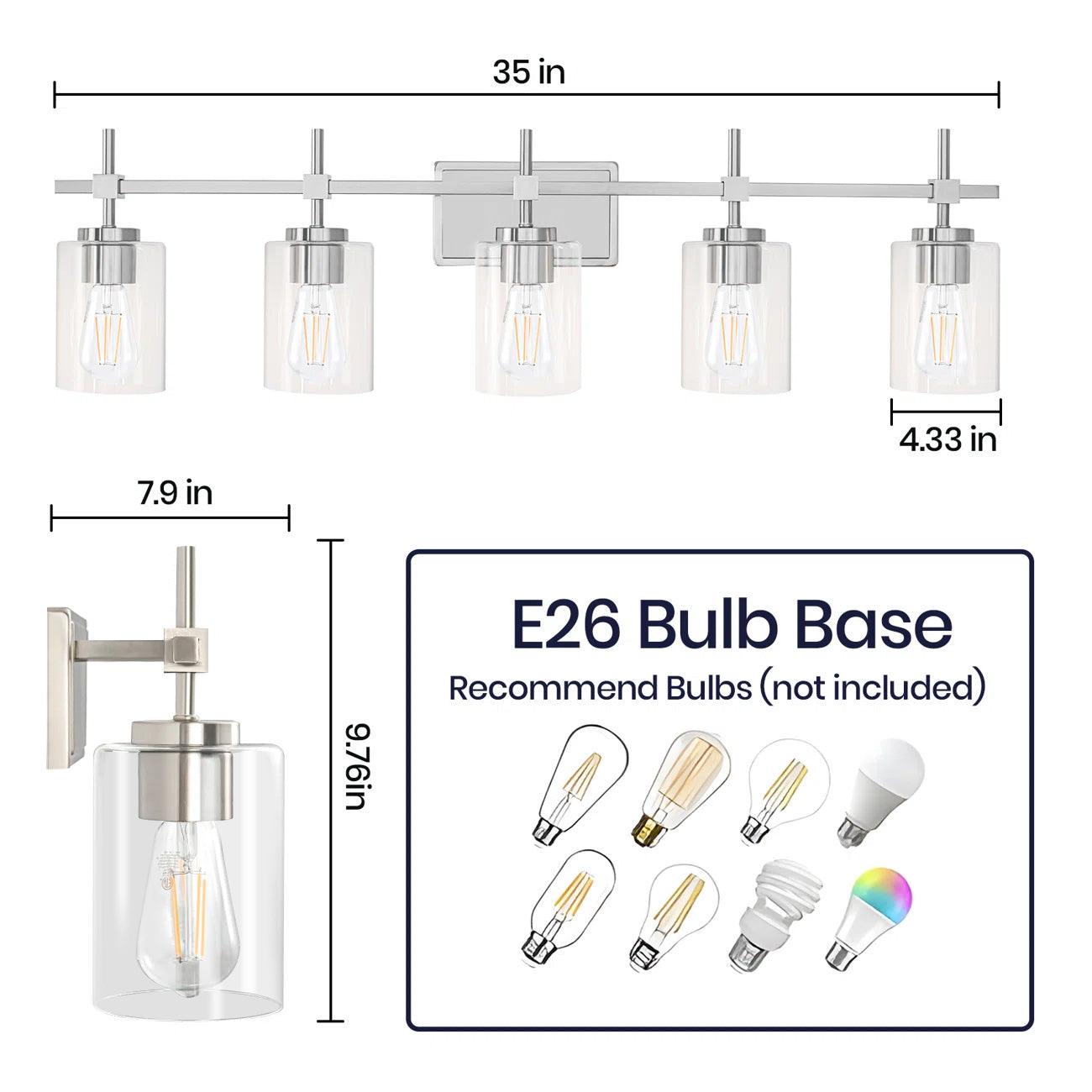Brushed Nickel and Black Jasper Modern Clear Glass 5-Light Linear Vanity Light