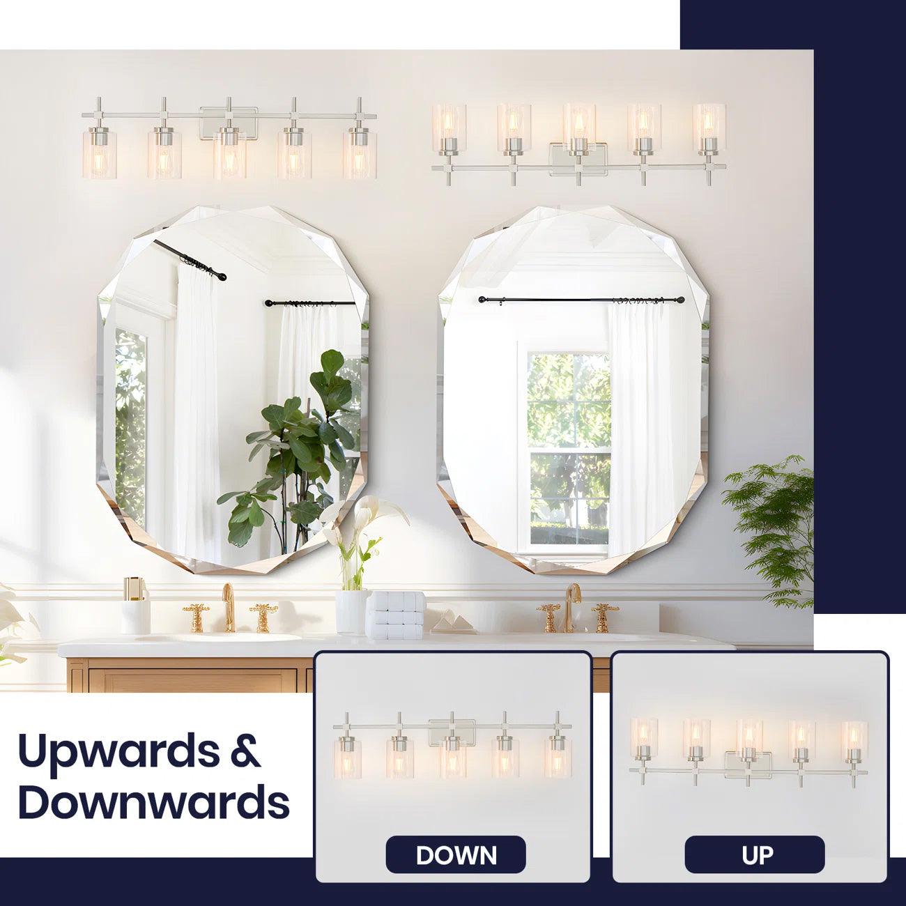 Brushed Nickel and Black Jasper Modern Clear Glass 5-Light Linear Vanity Light