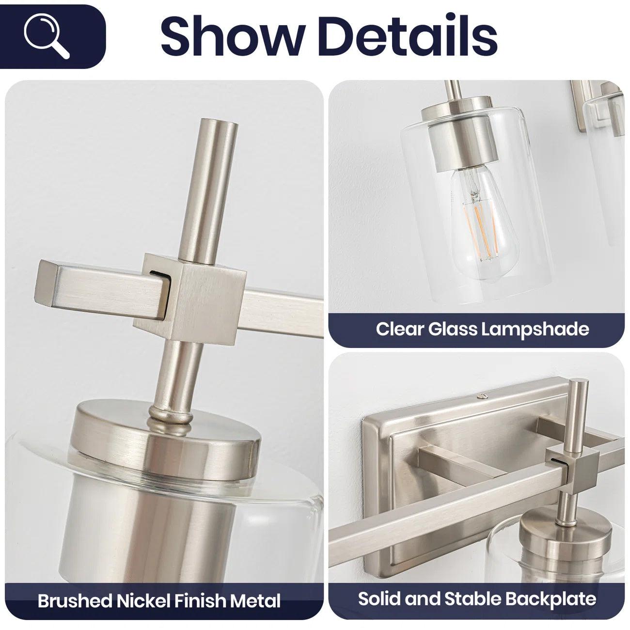 Brushed Nickel and Black Jasper Modern Clear Glass 5-Light Linear Vanity Light