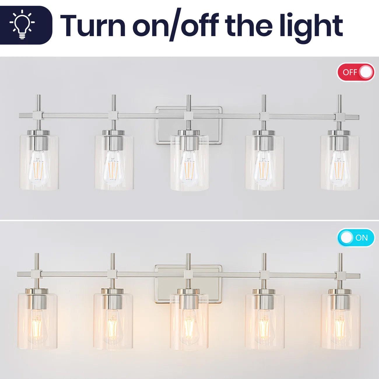 Brushed Nickel and Black Jasper Modern Clear Glass 5-Light Linear Vanity Light