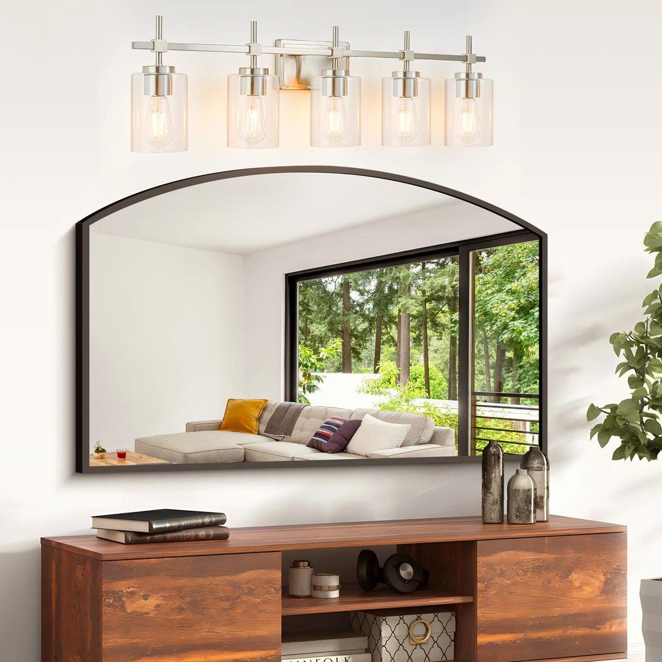 Brushed Nickel and Black Jasper Modern Clear Glass 5-Light Linear Vanity Light