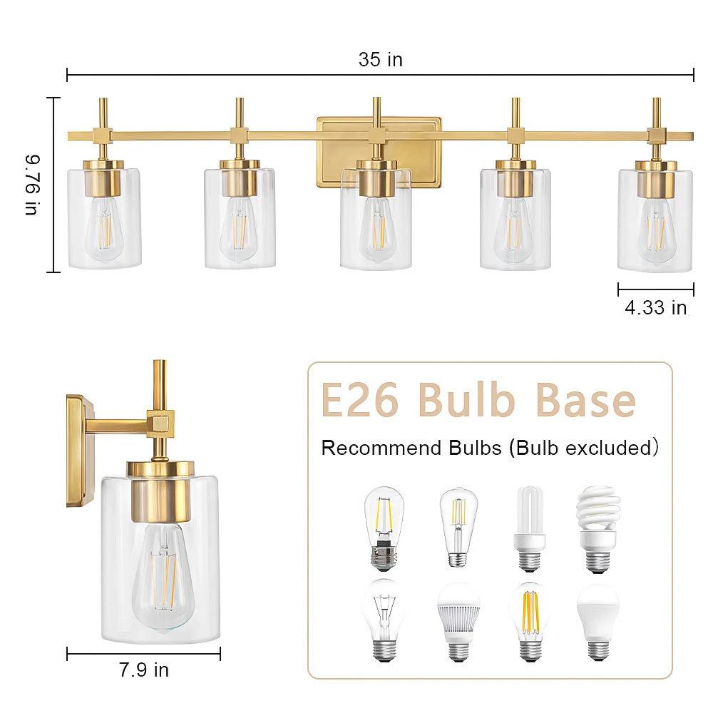 Clear Glass Jasper Modern 5-Light Bathroom Vanity Light