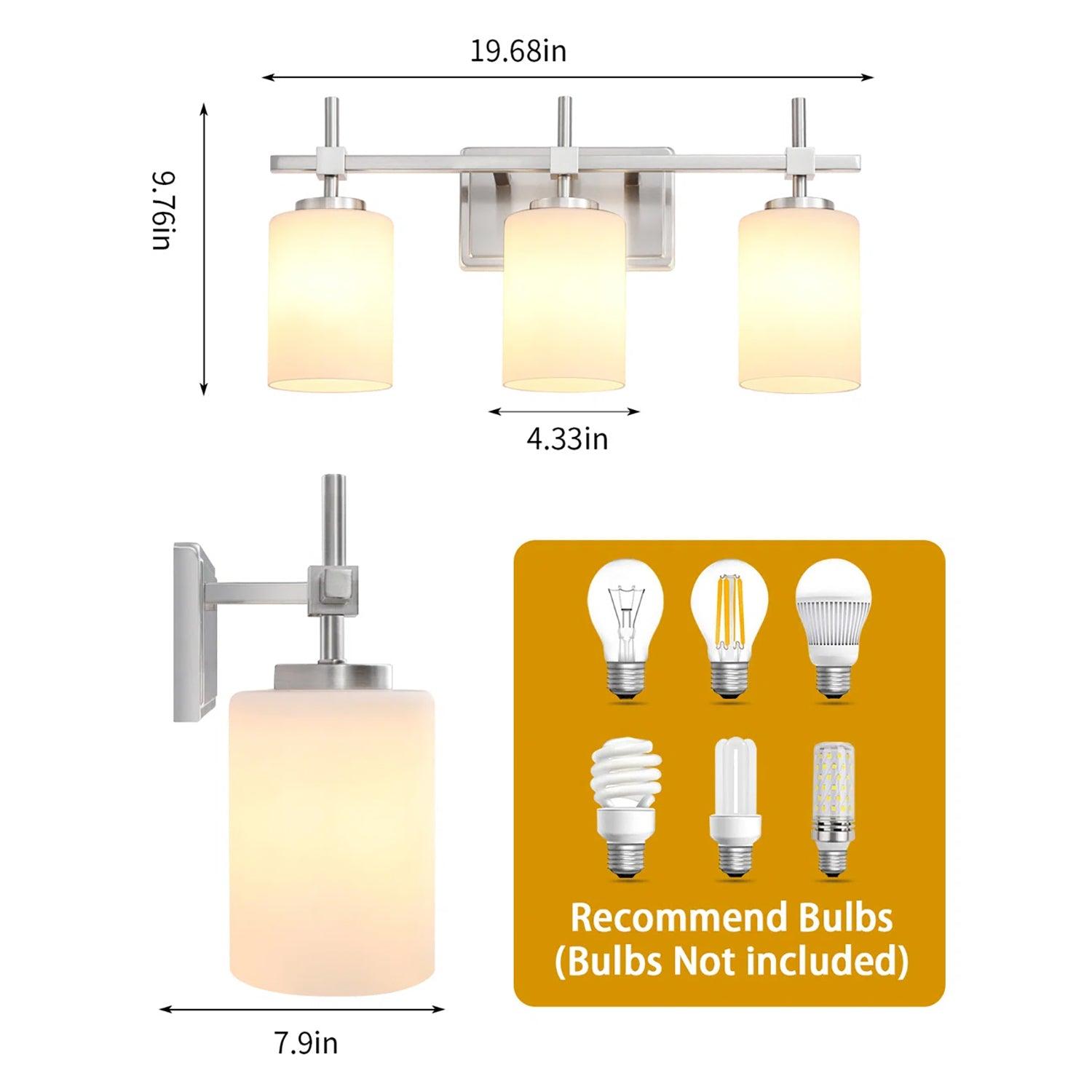 Frosted Glass Jasper Gold Modern 3-Light Bathroom Vanity Light