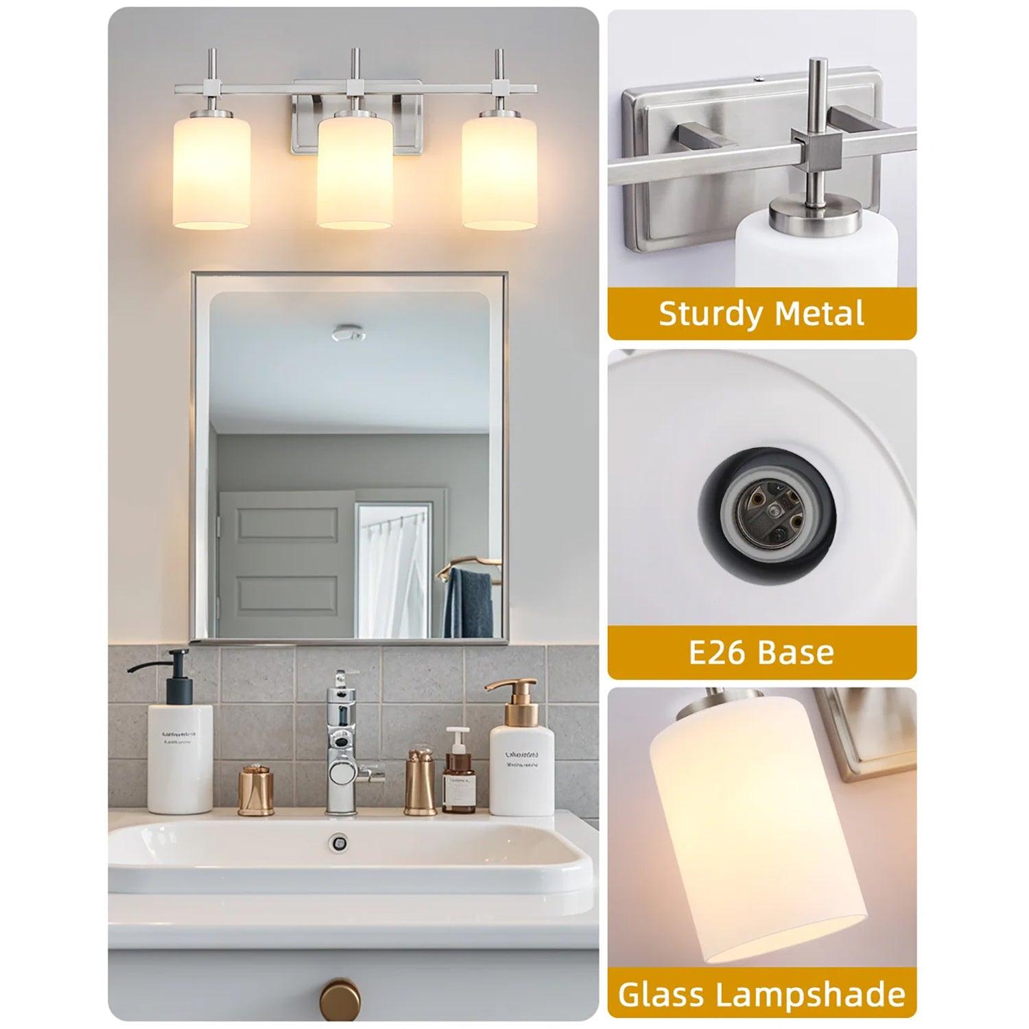 Frosted Glass Jasper Gold Modern 3-Light Bathroom Vanity Light