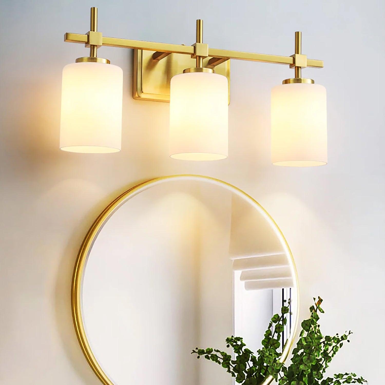 Frosted Glass Jasper Gold Modern 3-Light Bathroom Vanity Light