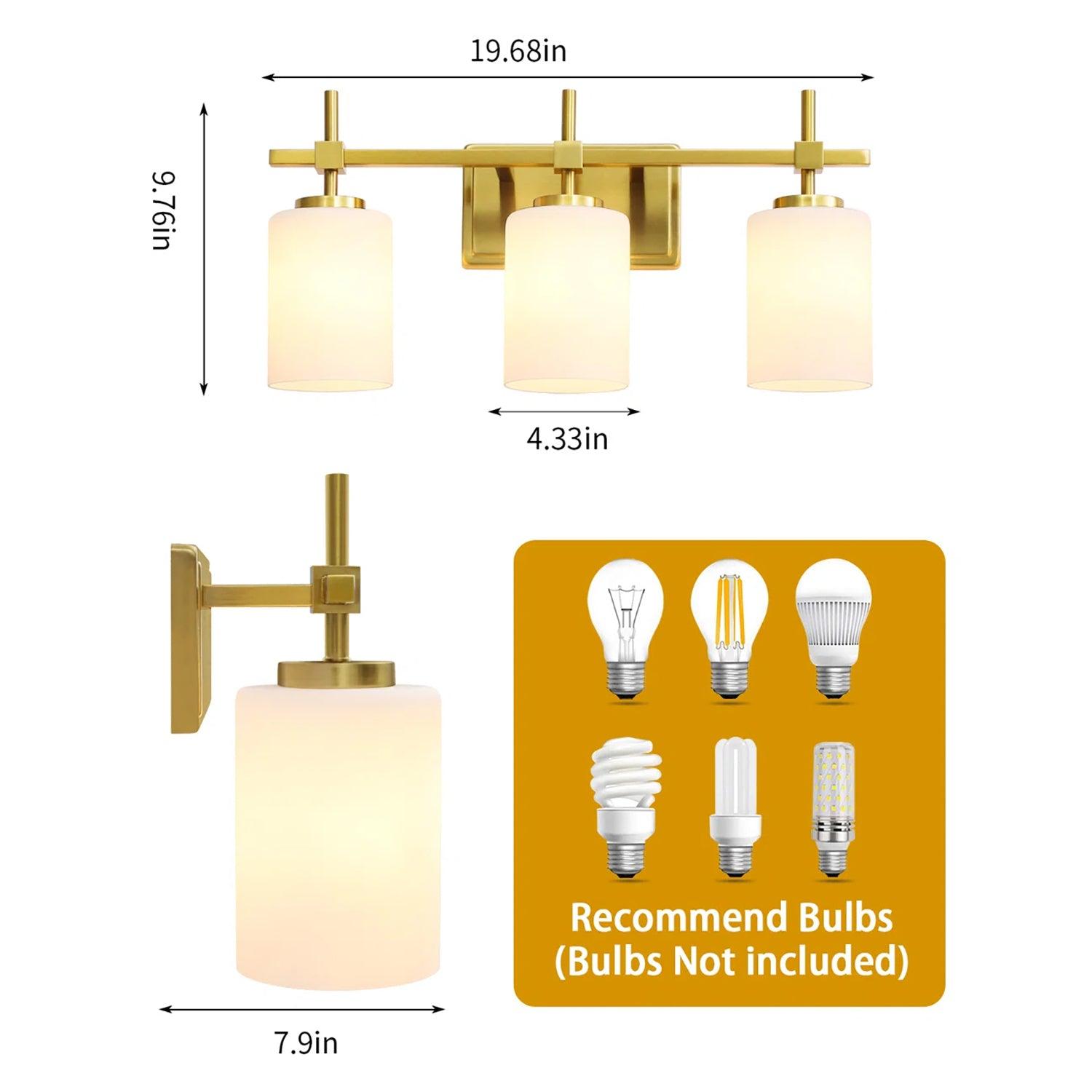 Frosted Glass Jasper Gold Modern 3-Light Bathroom Vanity Light