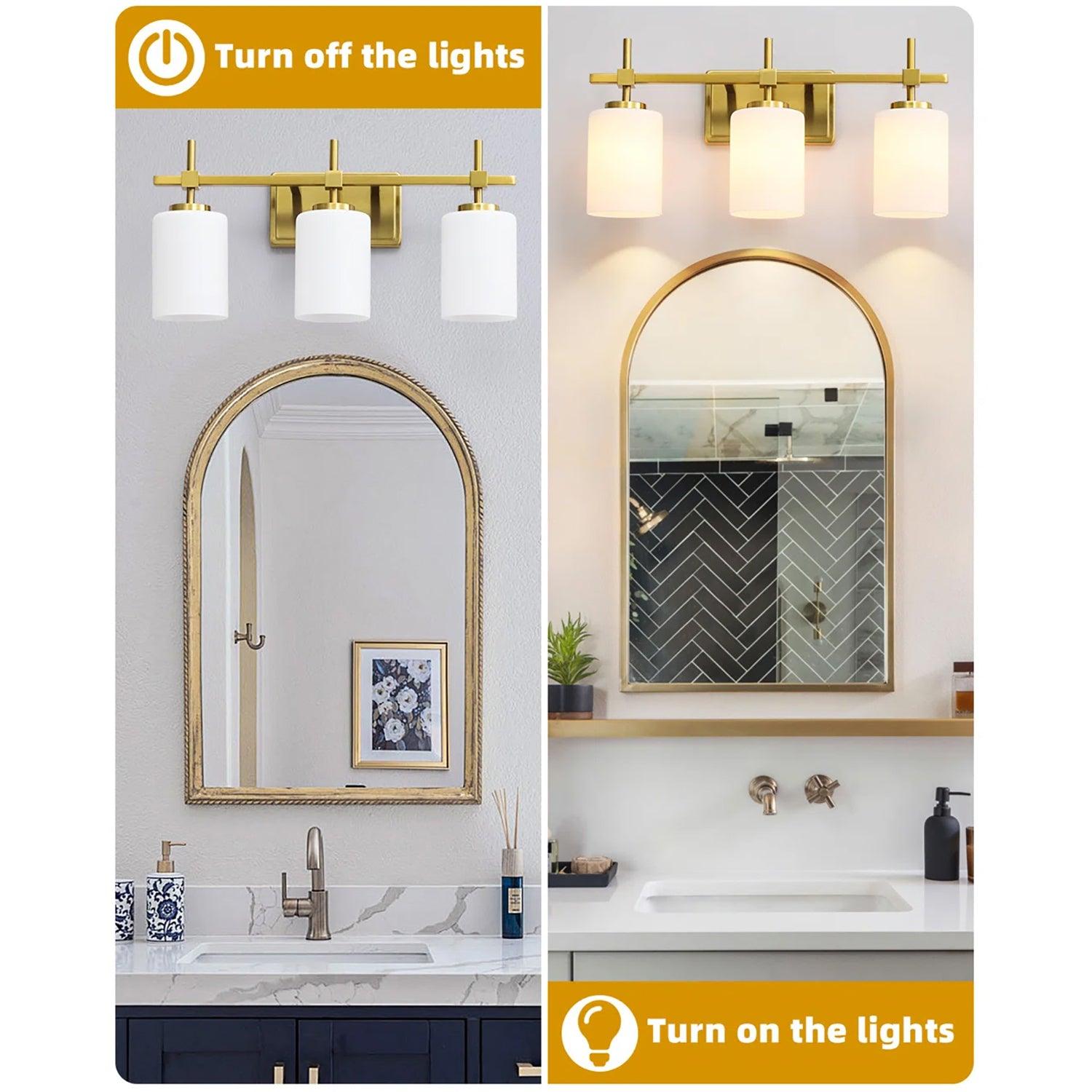 Frosted Glass Jasper Gold Modern 3-Light Bathroom Vanity Light