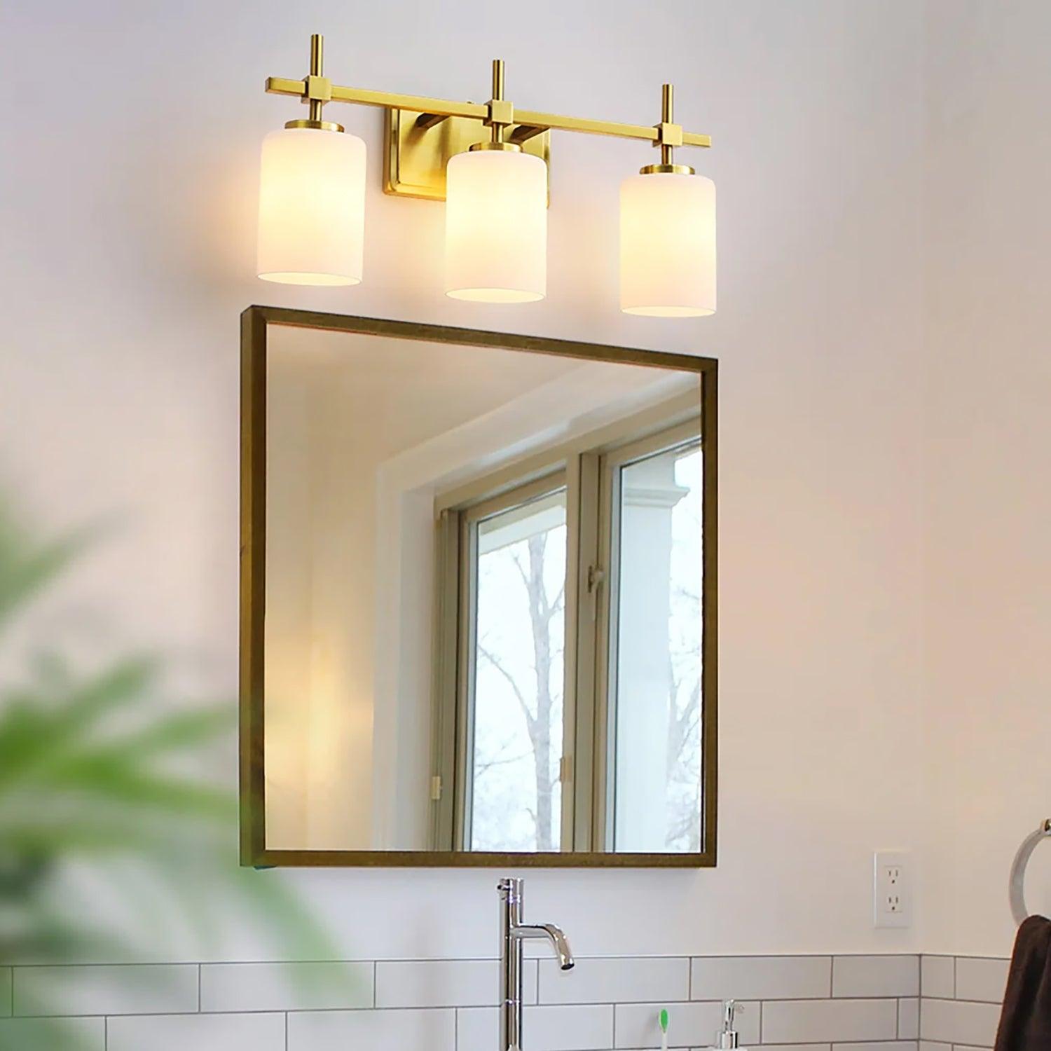 Frosted Glass Jasper Gold Modern 3-Light Bathroom Vanity Light