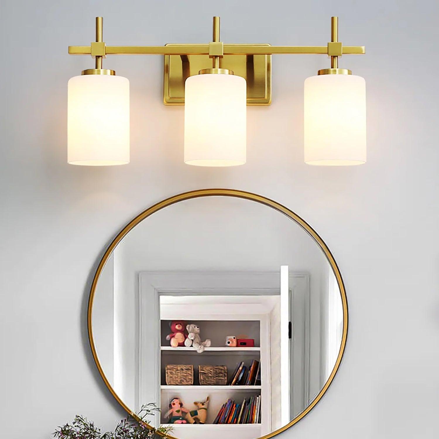 Frosted Glass Jasper Gold Modern 3-Light Bathroom Vanity Light
