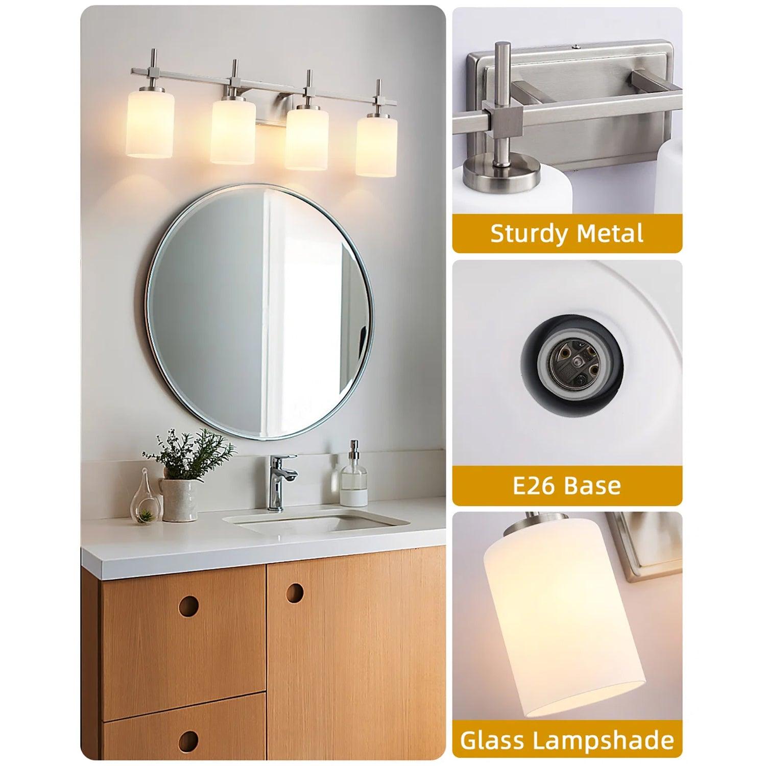 Frosted Glass Jasper Gold Modern 4-Light Bathroom Vanity Light