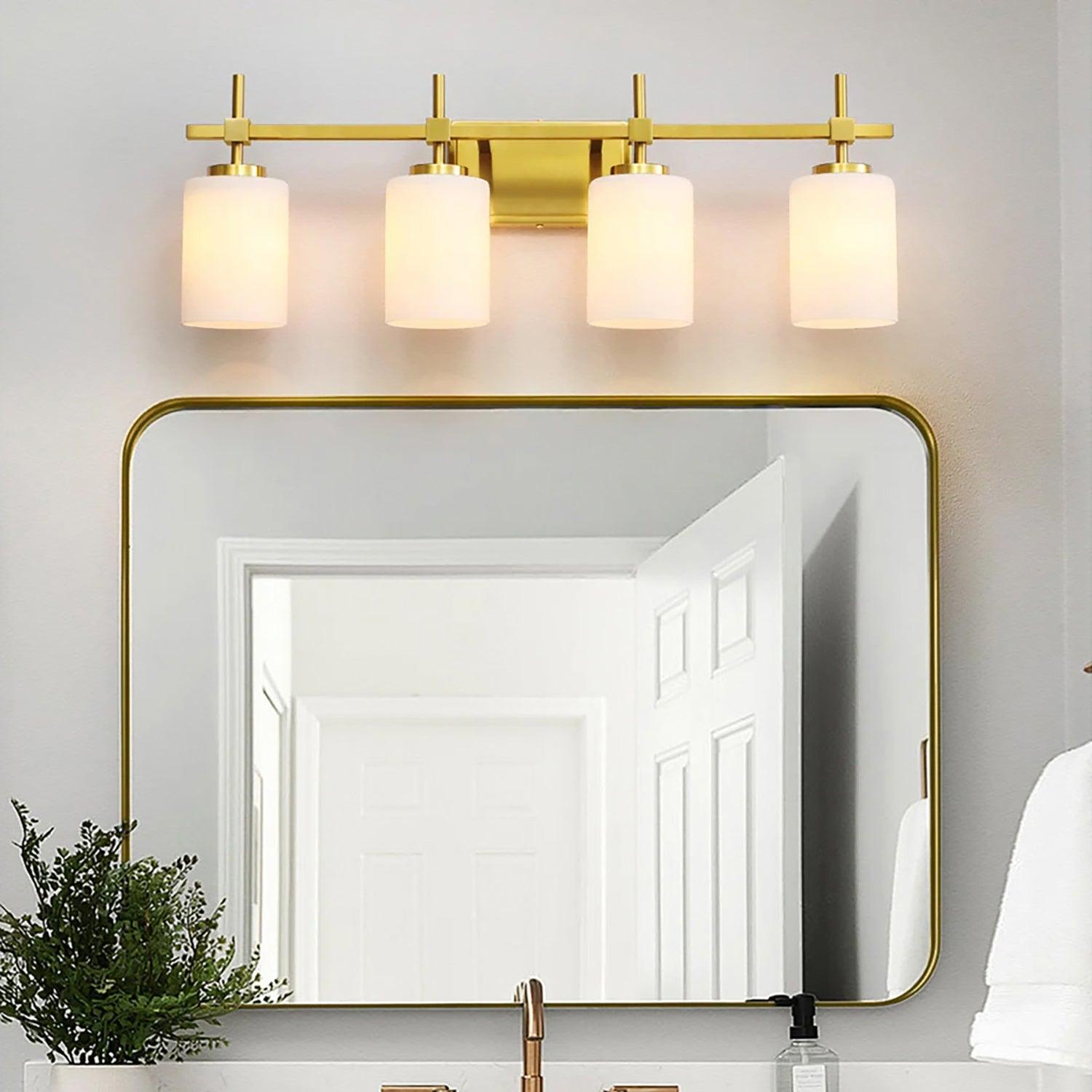 Frosted Glass Jasper Gold Modern 4-Light Bathroom Vanity Light