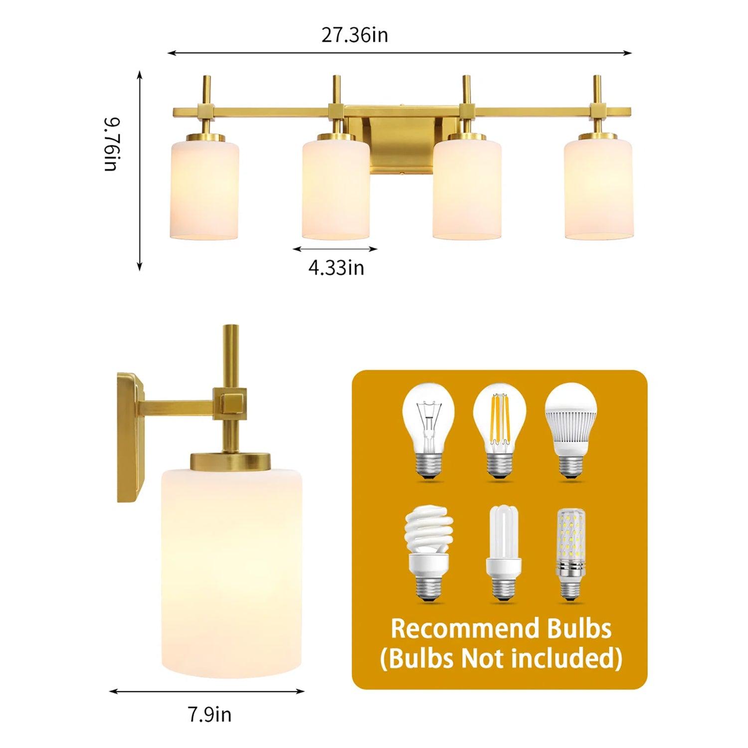 Frosted Glass Jasper Gold Modern 4-Light Bathroom Vanity Light