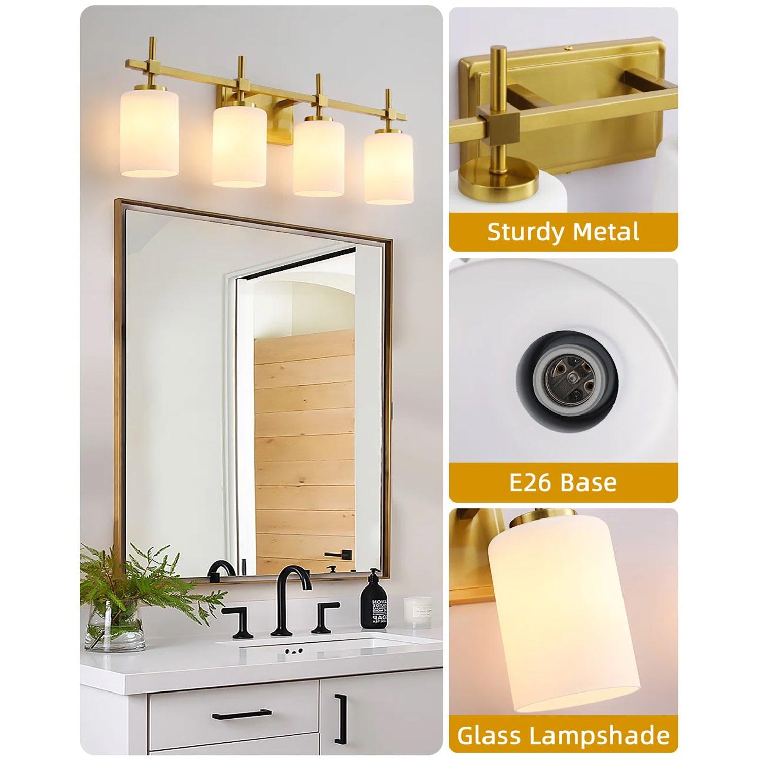 Frosted Glass Jasper Gold Modern 4-Light Bathroom Vanity Light