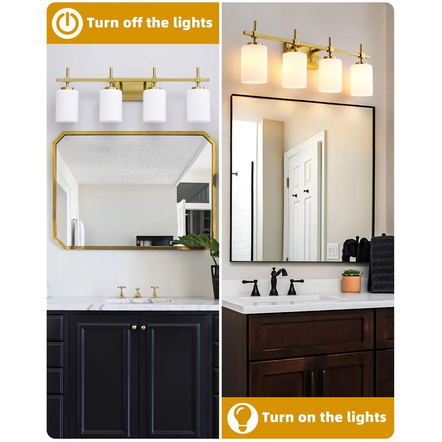 Frosted Glass Jasper Gold Modern 4-Light Bathroom Vanity Light