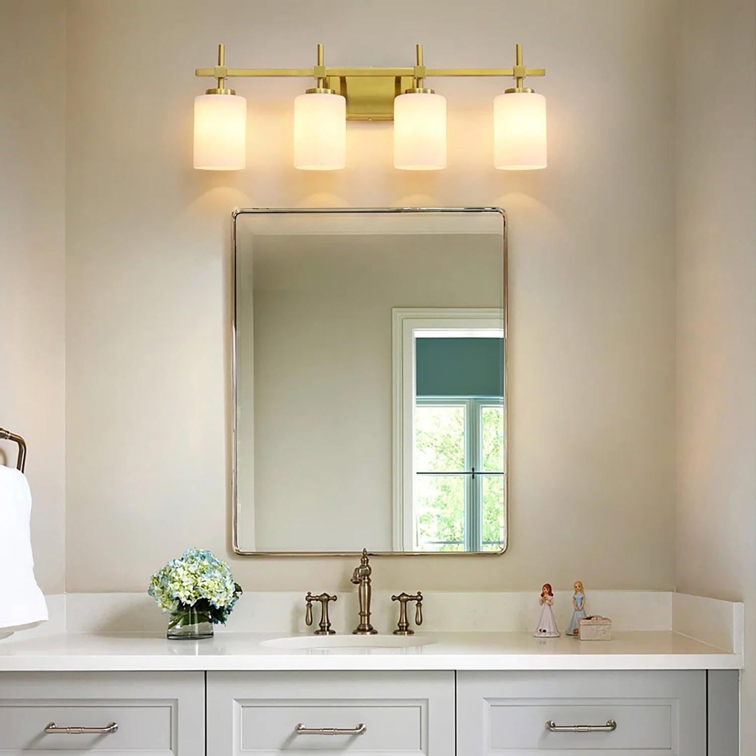 Frosted Glass Jasper Gold Modern 4-Light Bathroom Vanity Light