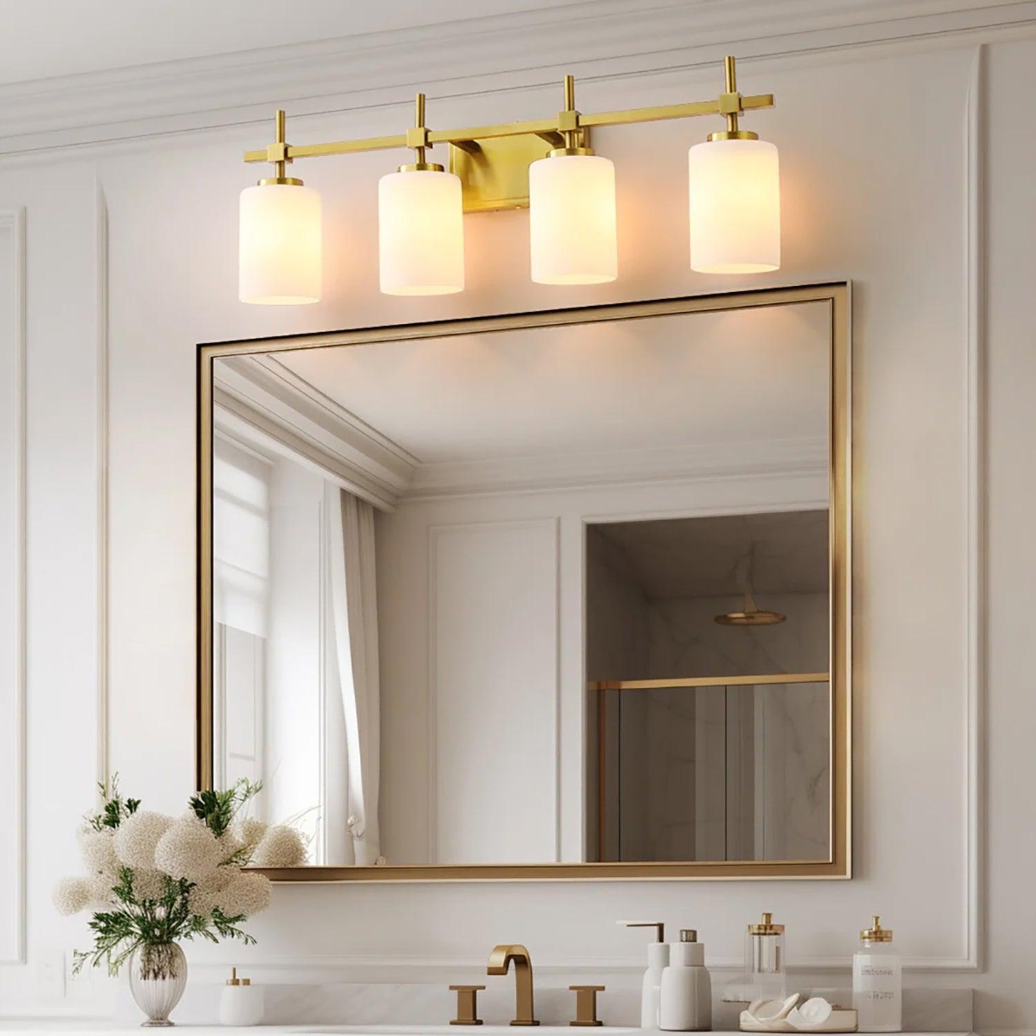 Frosted Glass Jasper Gold Modern 4-Light Bathroom Vanity Light