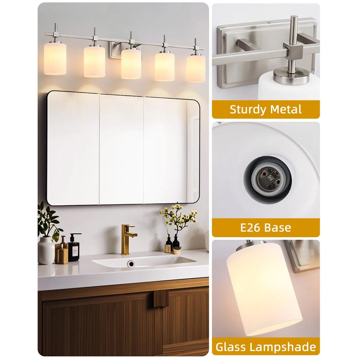 Frosted Glass Jasper Gold Modern 5-Light Bathroom Vanity Light