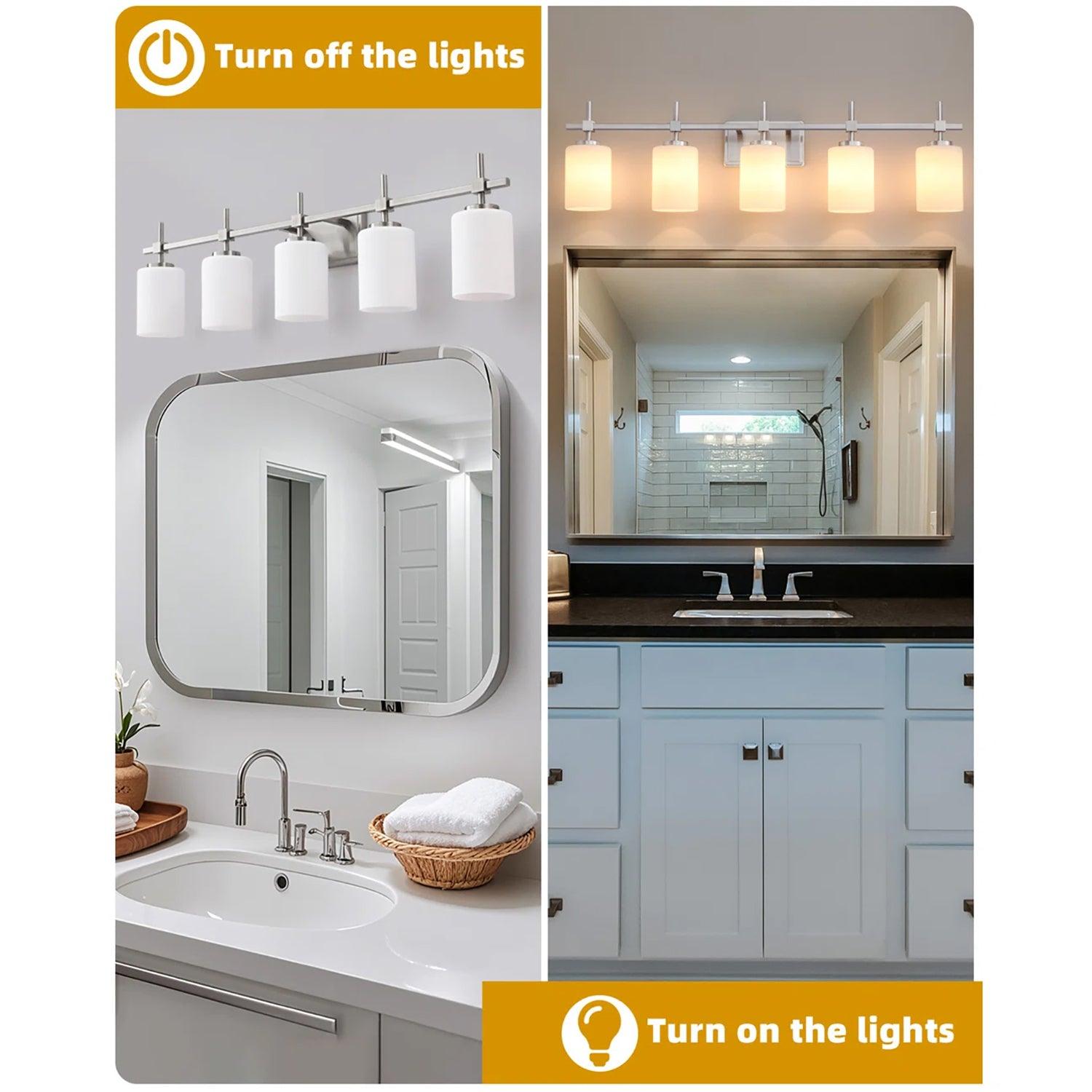 Frosted Glass Jasper Gold Modern 5-Light Bathroom Vanity Light