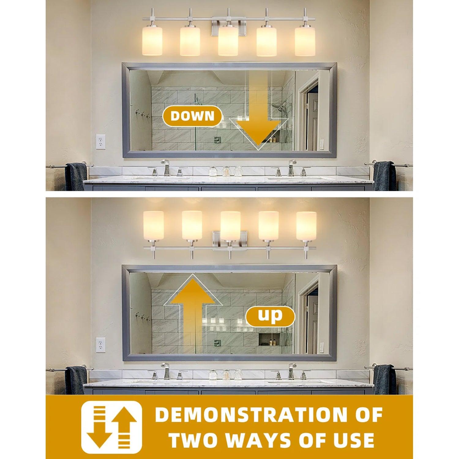 Frosted Glass Jasper Gold Modern 5-Light Bathroom Vanity Light