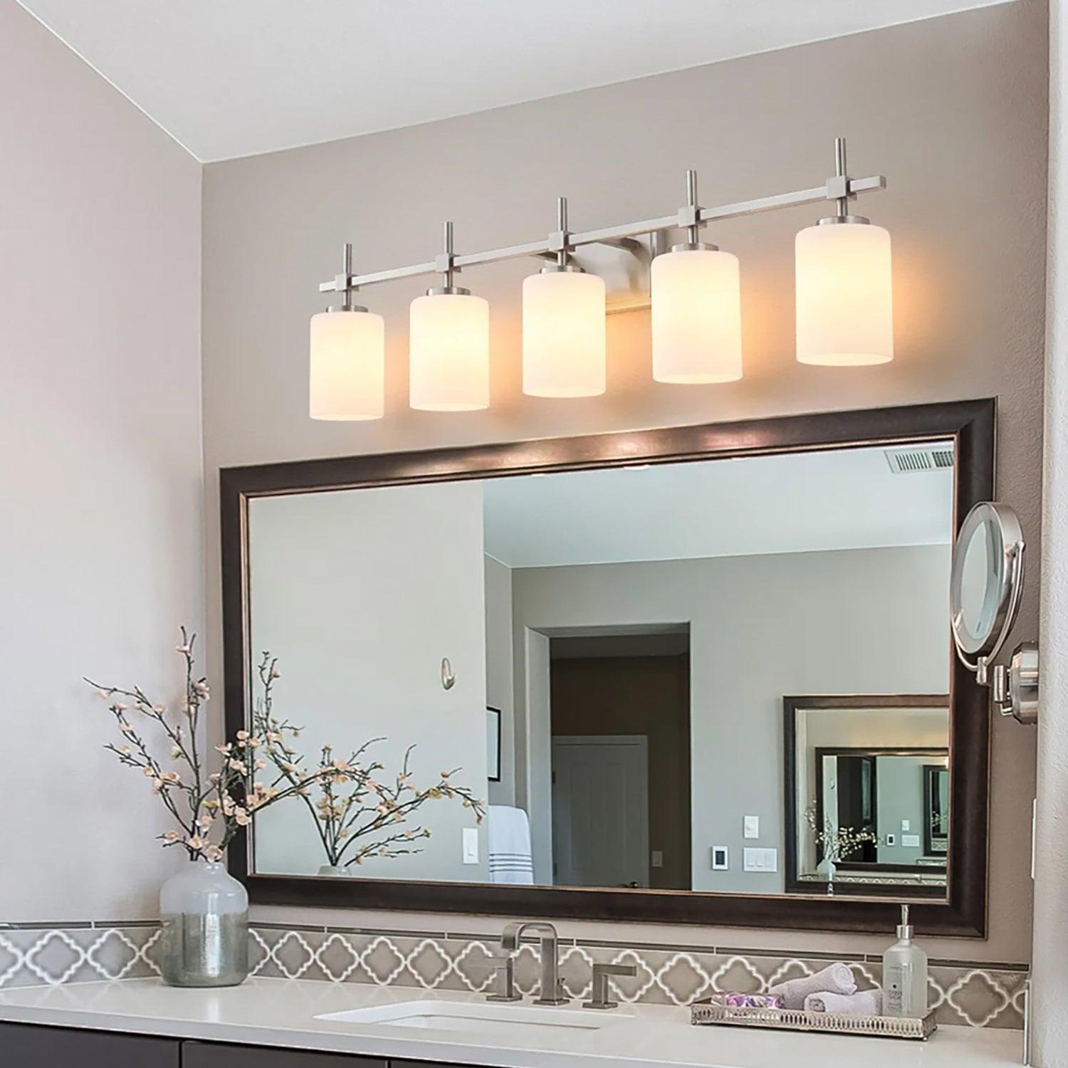 Frosted Glass Jasper Gold Modern 5-Light Bathroom Vanity Light