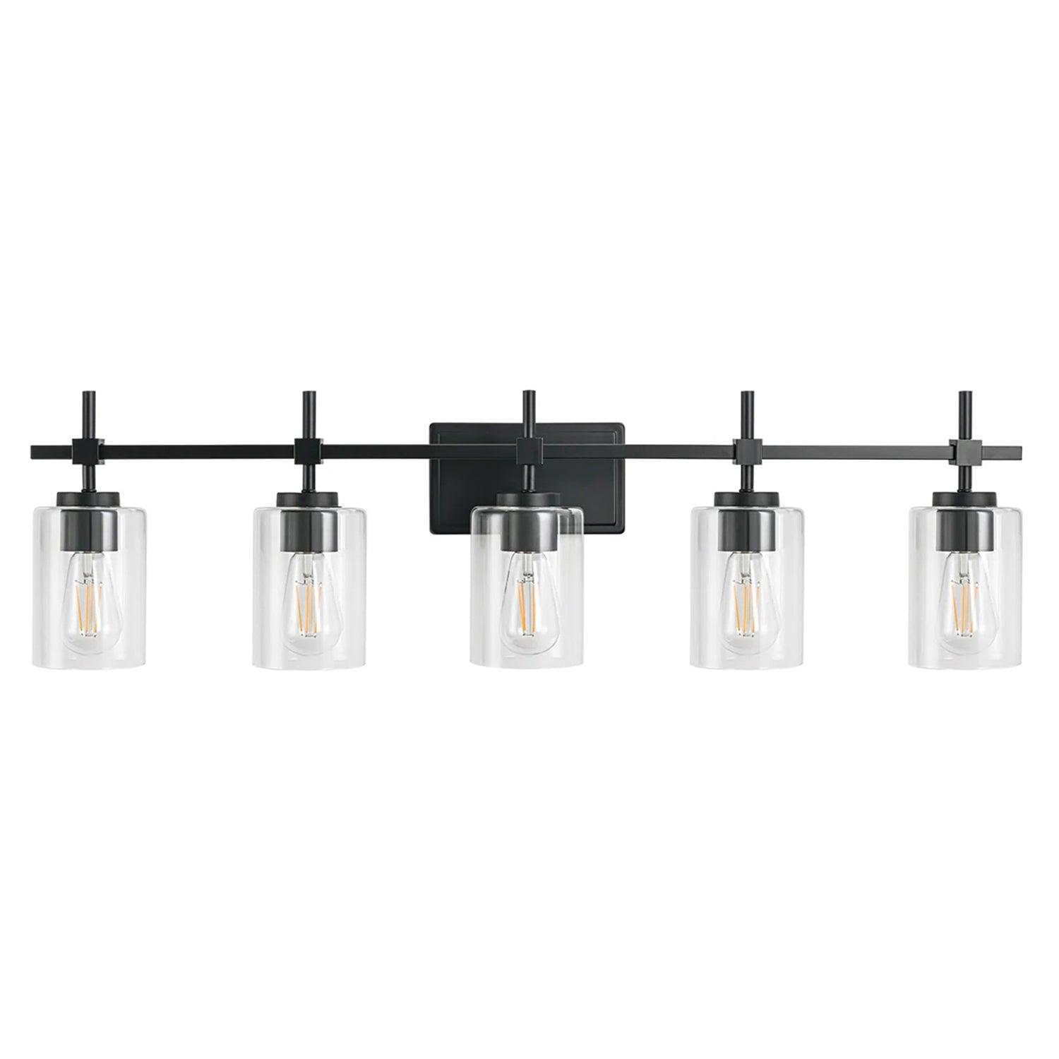 Brushed Nickel and Black Jasper Modern Clear Glass 5-Light Linear Vanity Light
