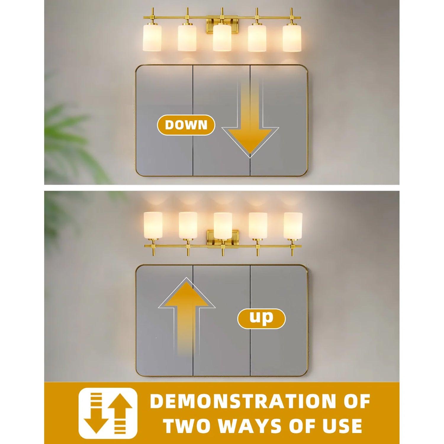 Frosted Glass Jasper Gold Modern 5-Light Bathroom Vanity Light